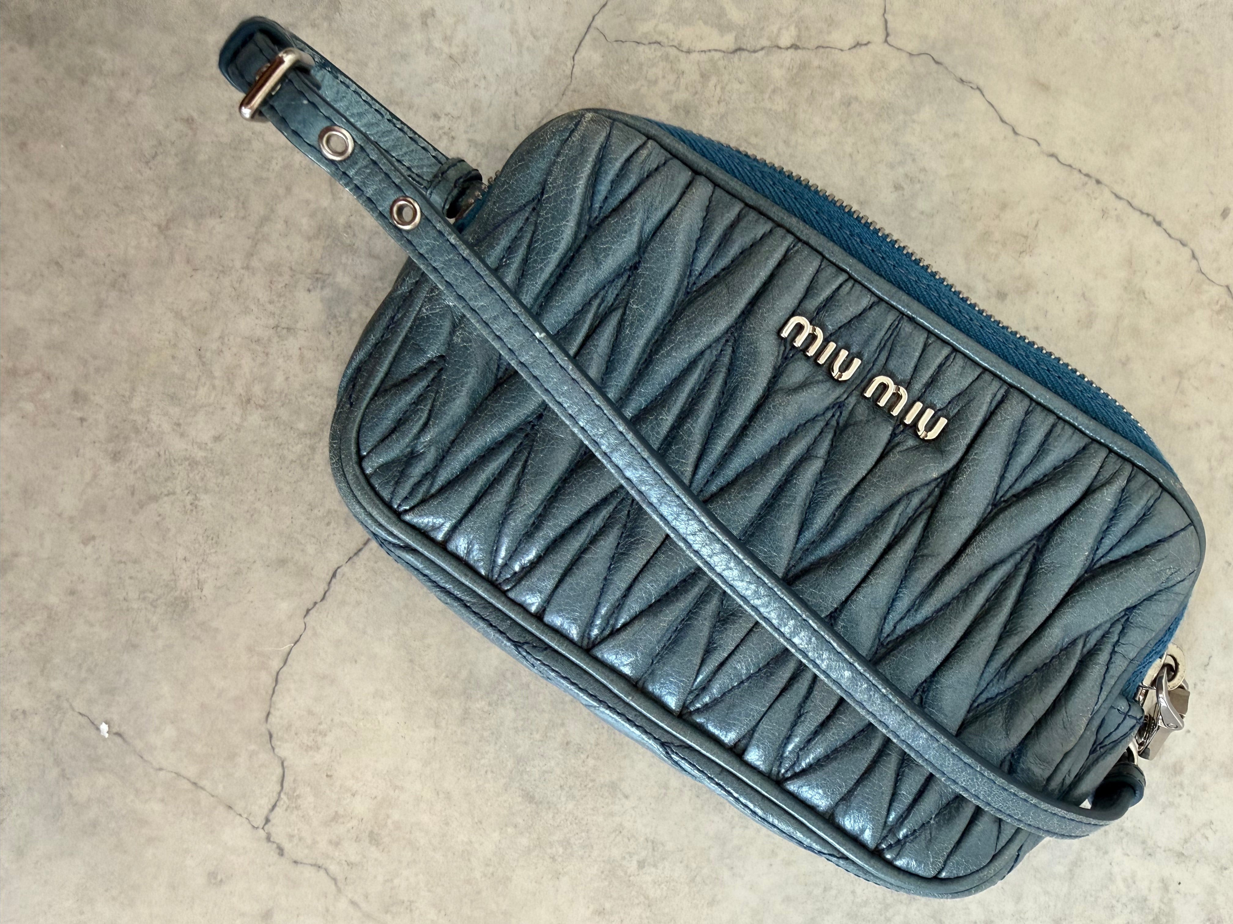Matelassé Leather Mini Bag in Blue/Grey