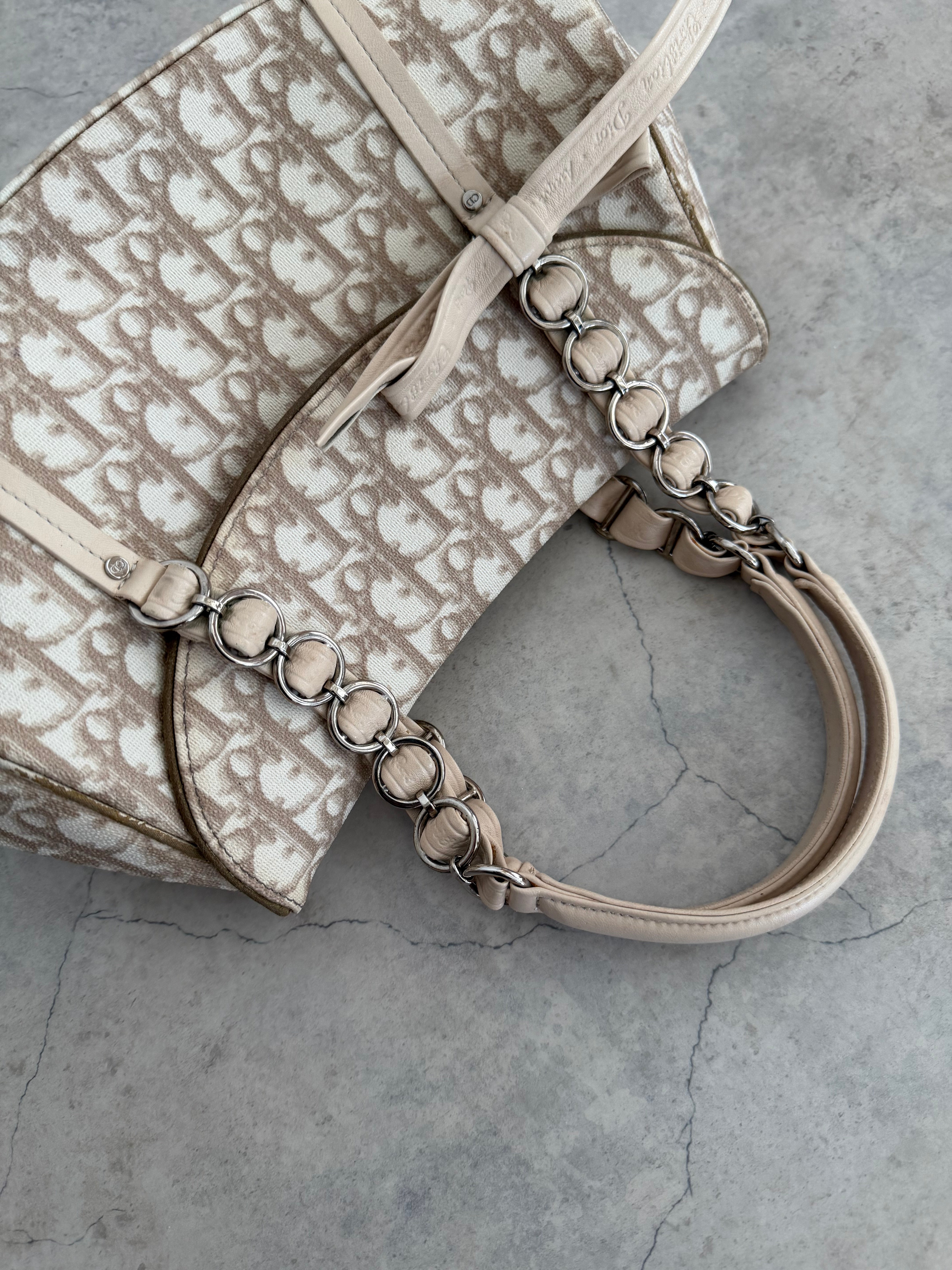 Romantique Trotter Canvas Handbag Beige Y2K