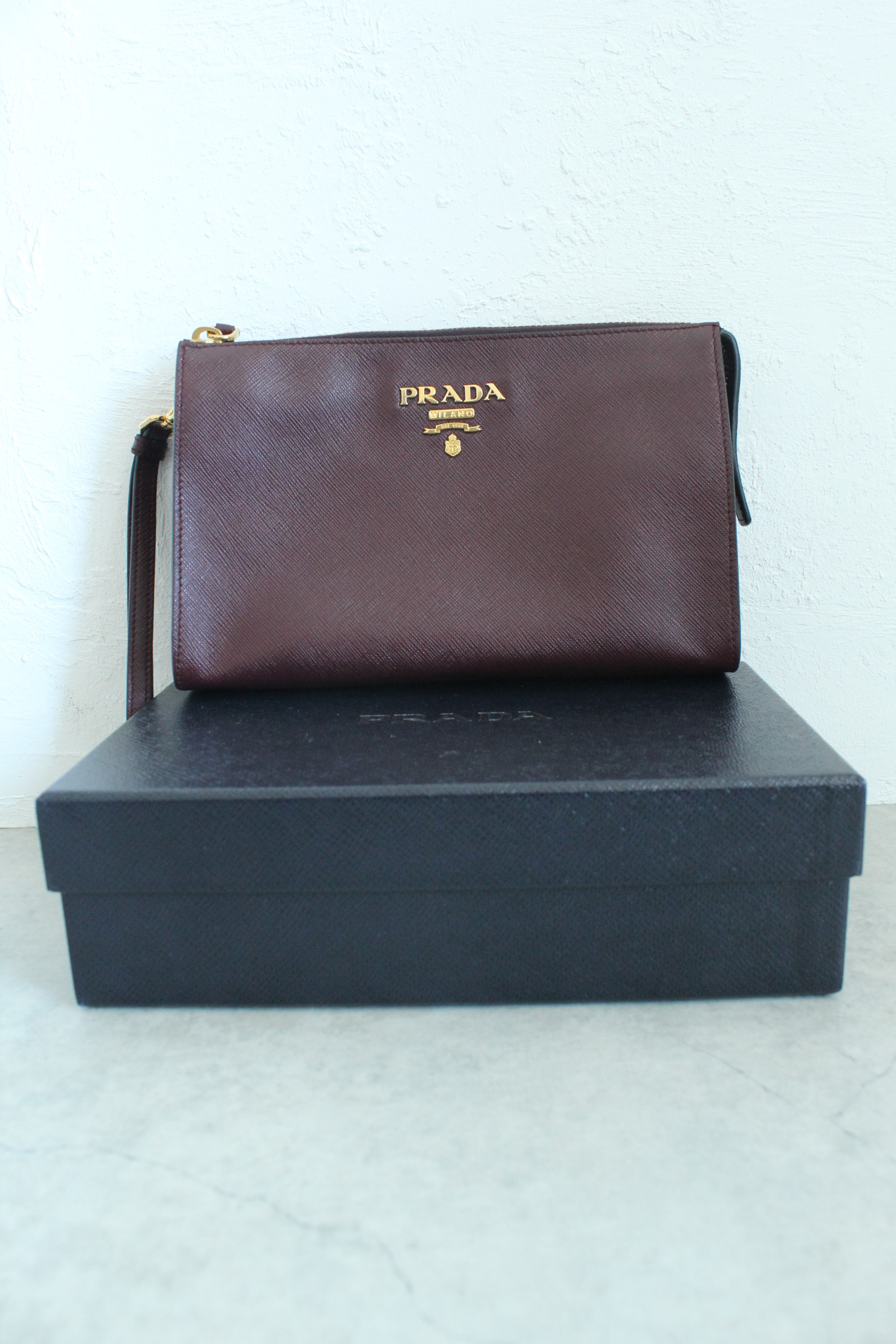 Saffiano Wristlet Pouch in Burgundy Red