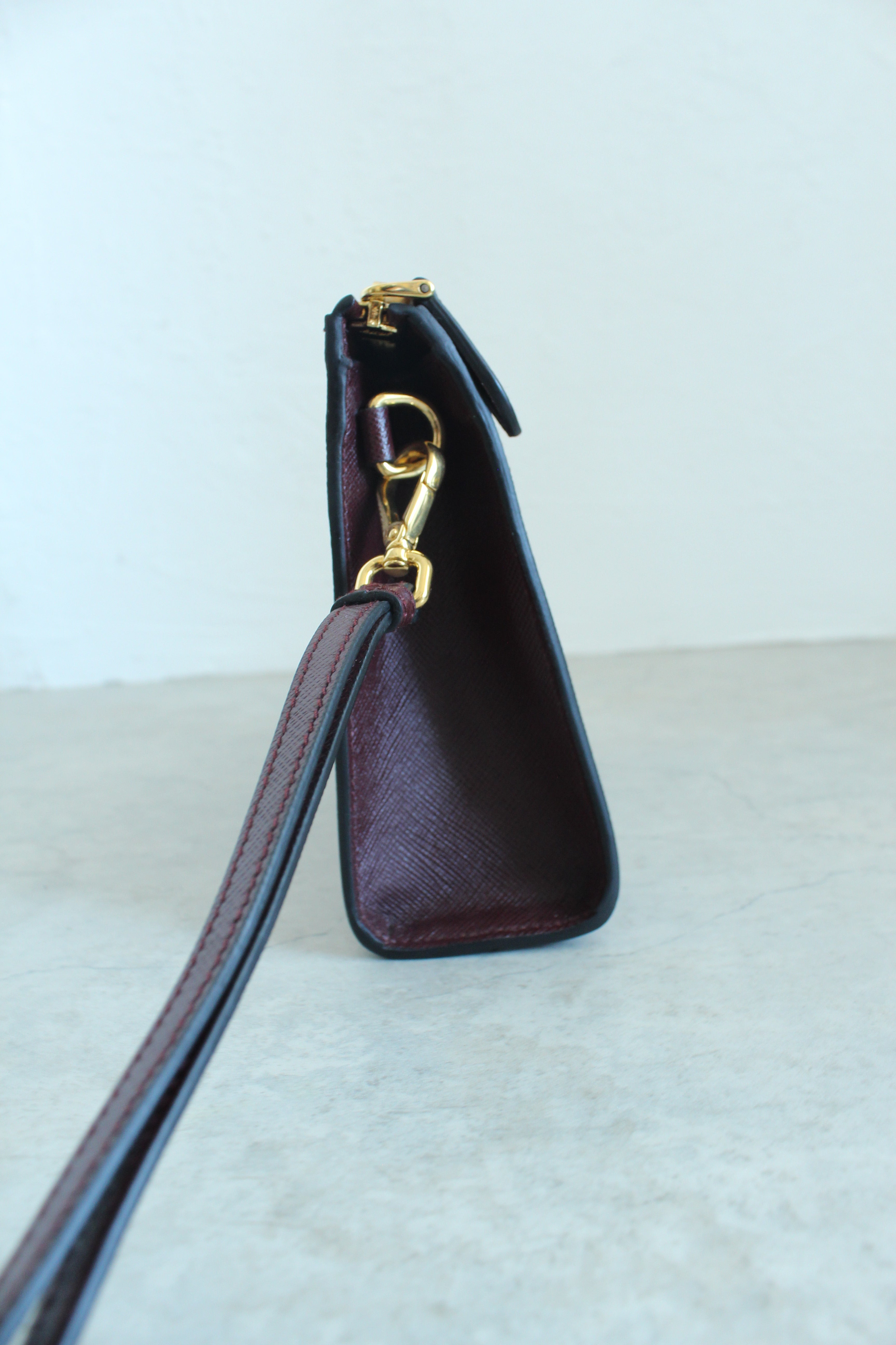 Saffiano Wristlet Pouch in Burgundy Red