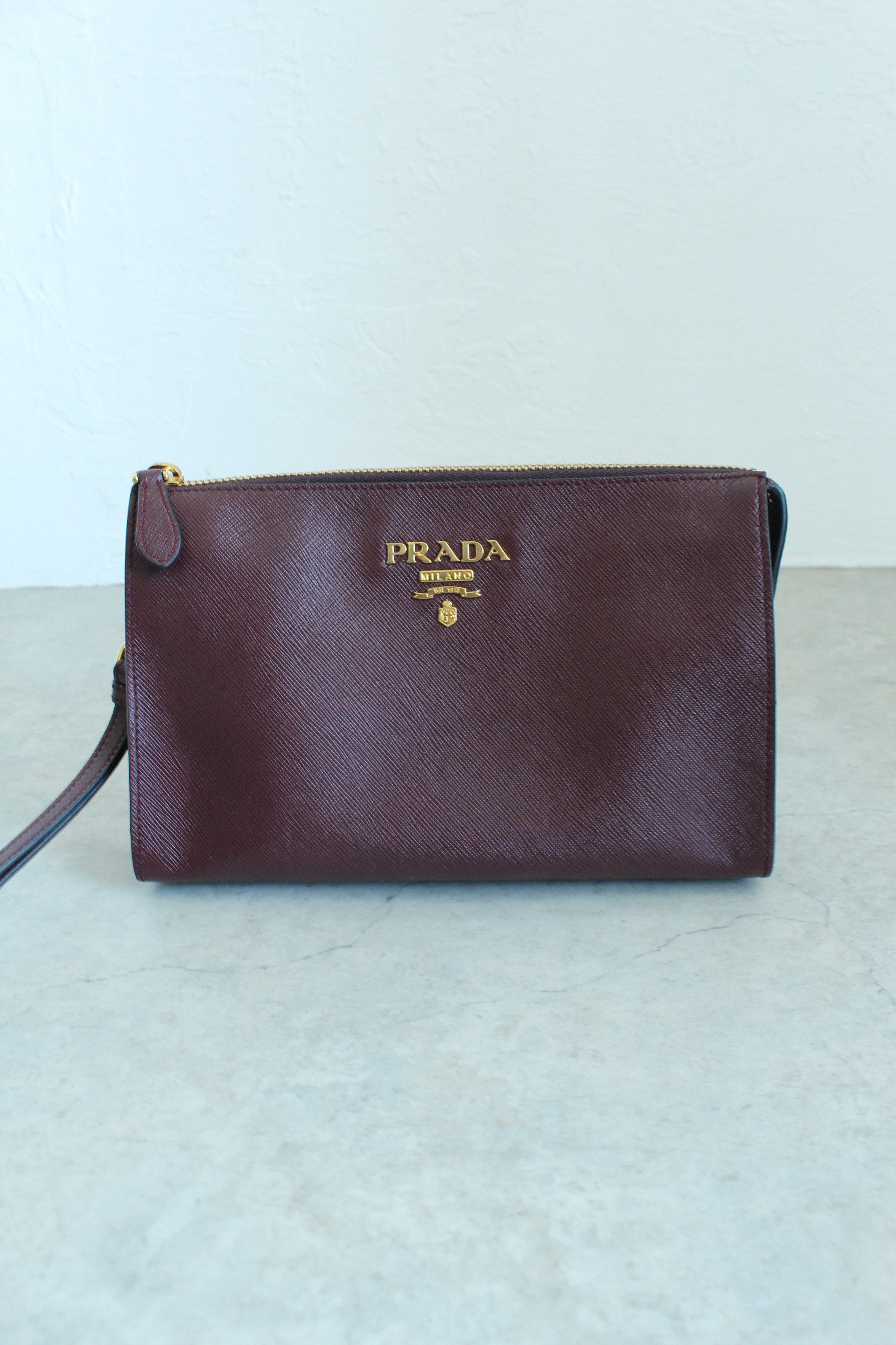 Saffiano Wristlet Pouch in Burgundy Red