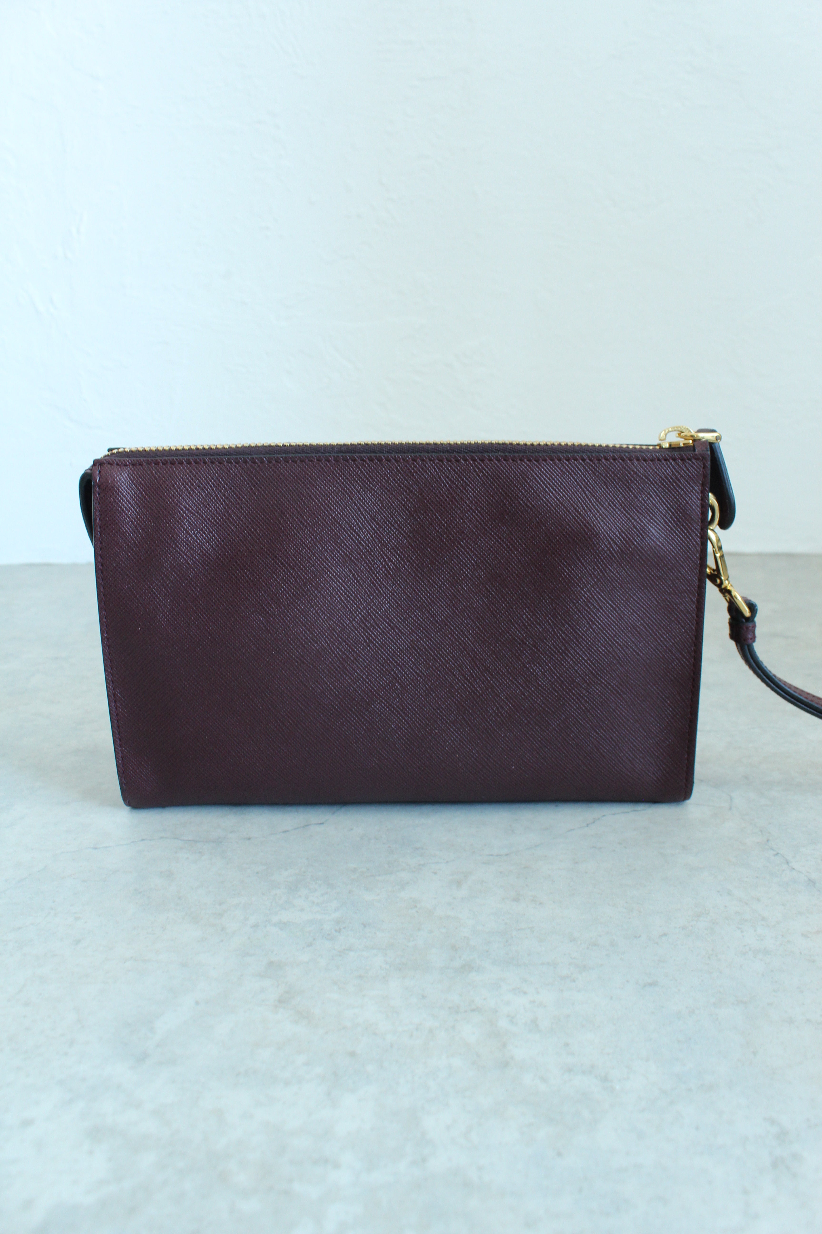 Saffiano Wristlet Pouch in Burgundy Red