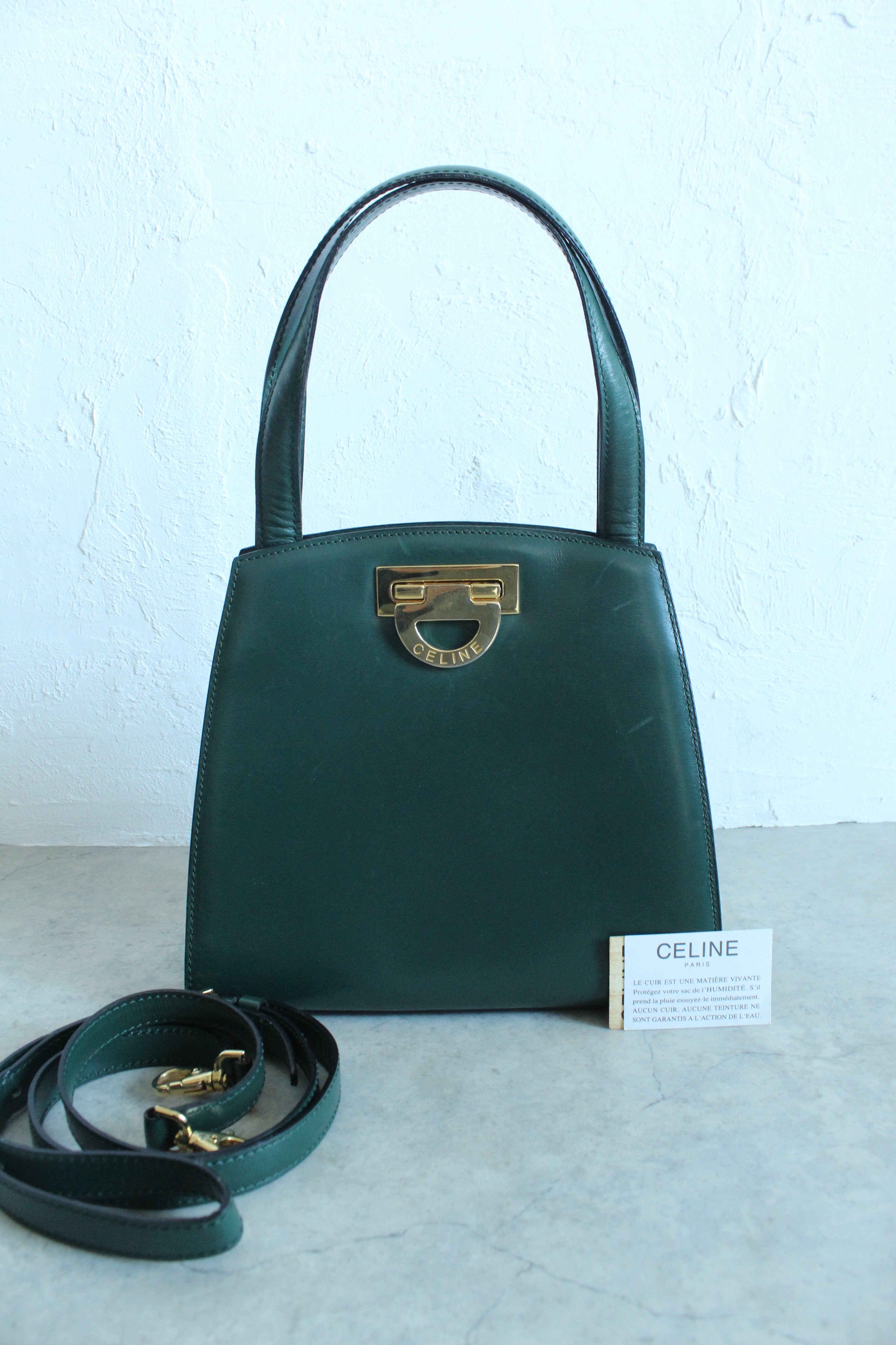 Old Celine Box Calfskin Top handle bag in Emerald Green