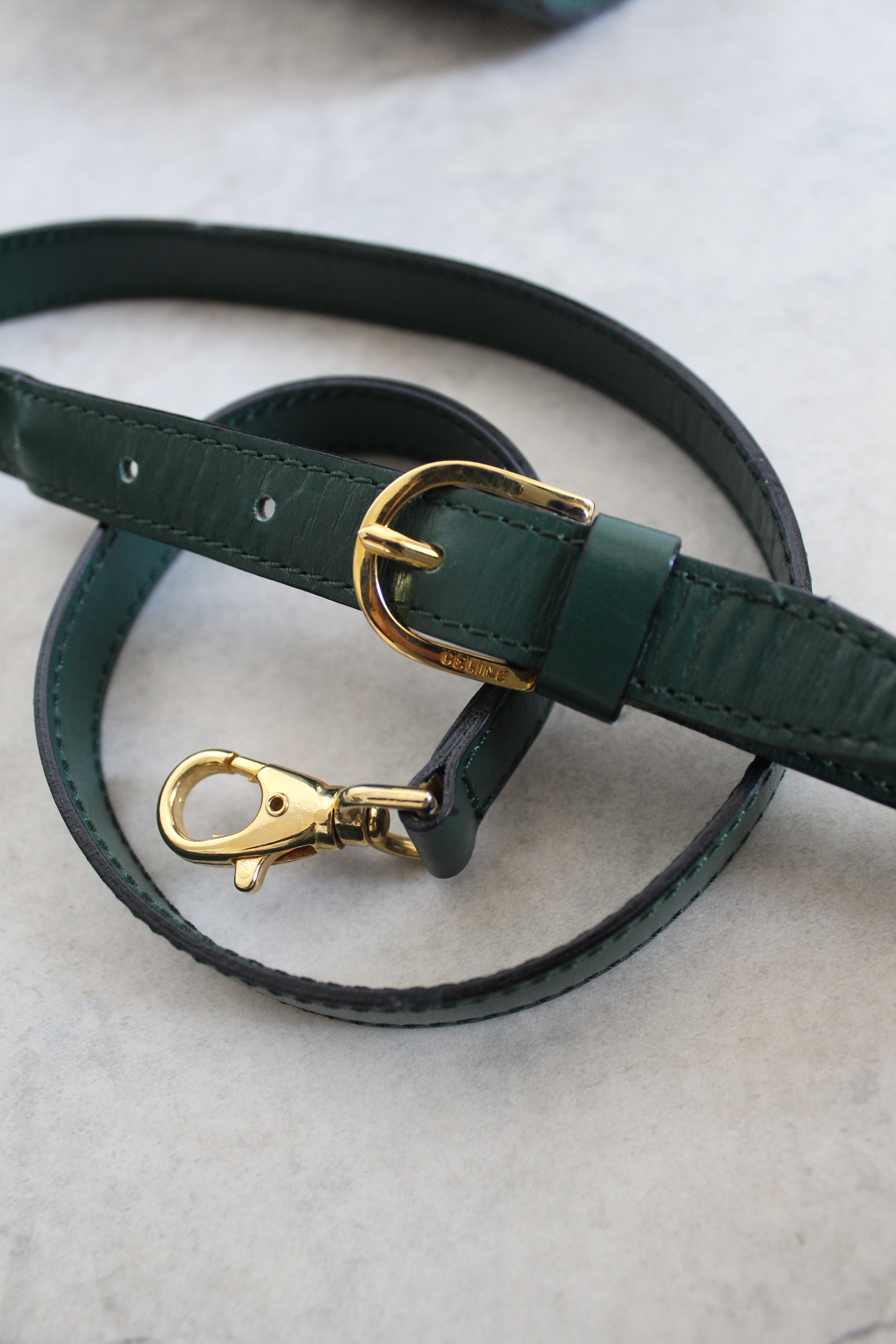 Old Celine Box Calfskin Top handle bag in Emerald Green