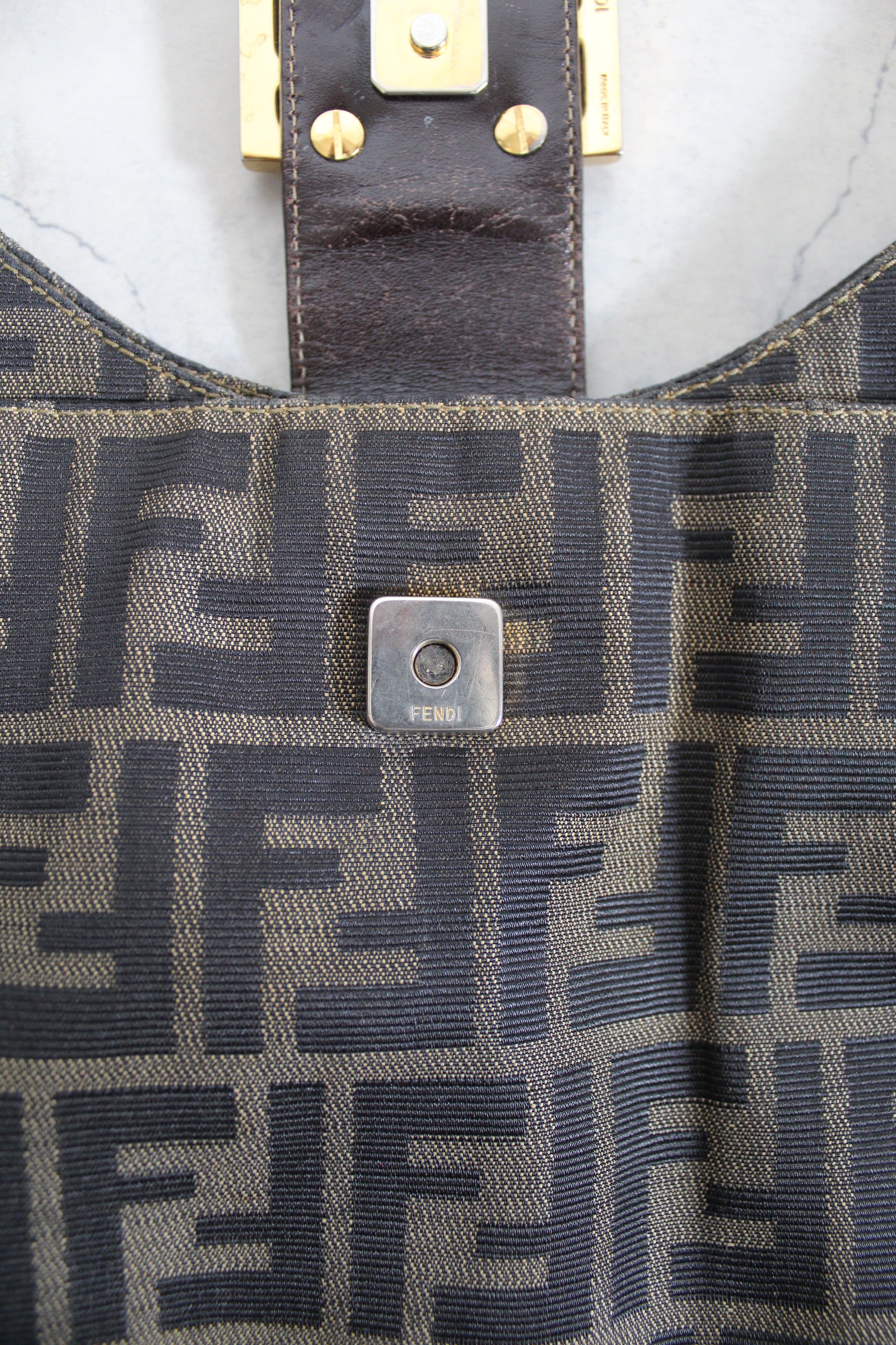 Zucca Canvas Baguette Bag w Gold Hardware