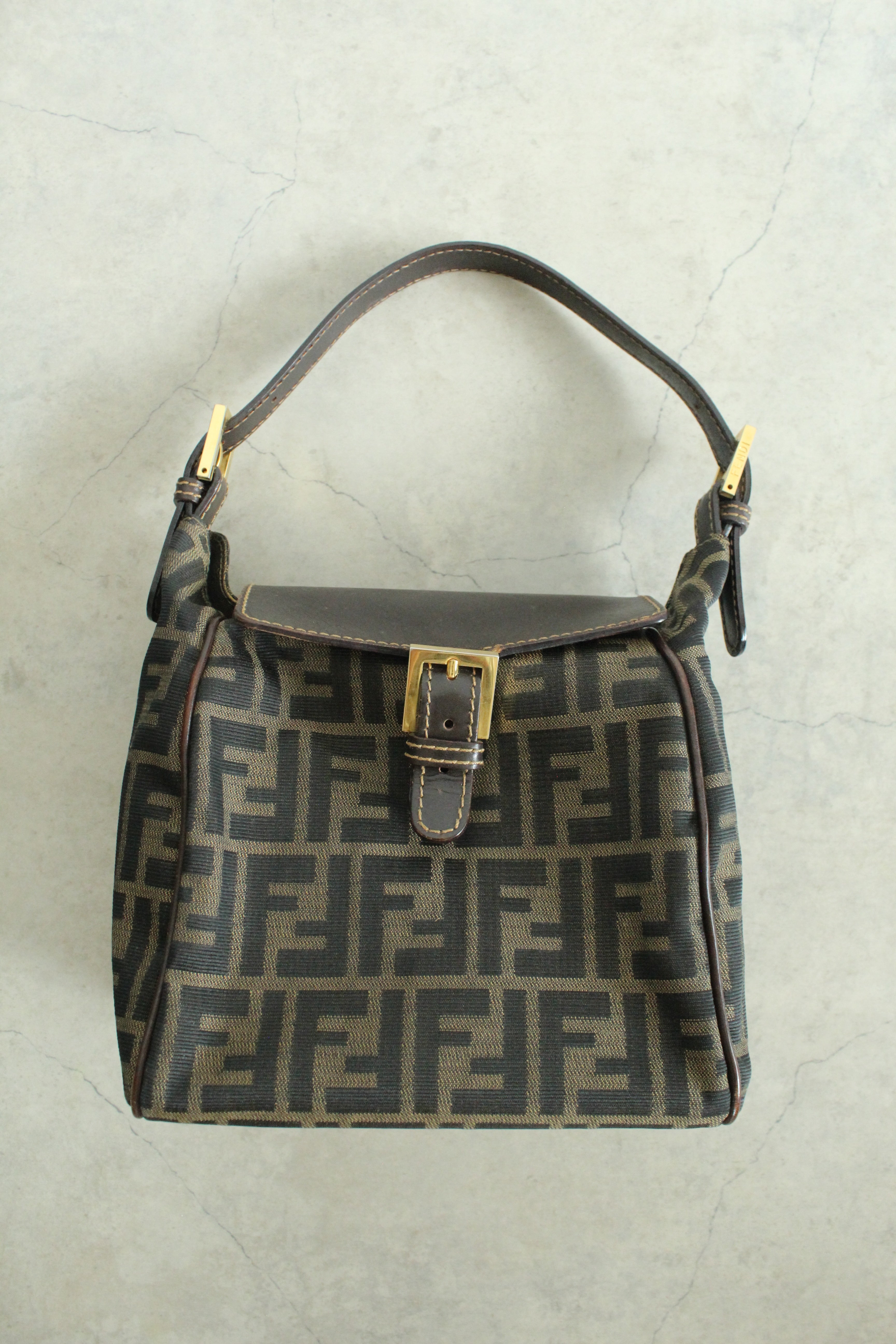 Zucca Canvas Shoulder Bag in Monogram and Gold-hardware