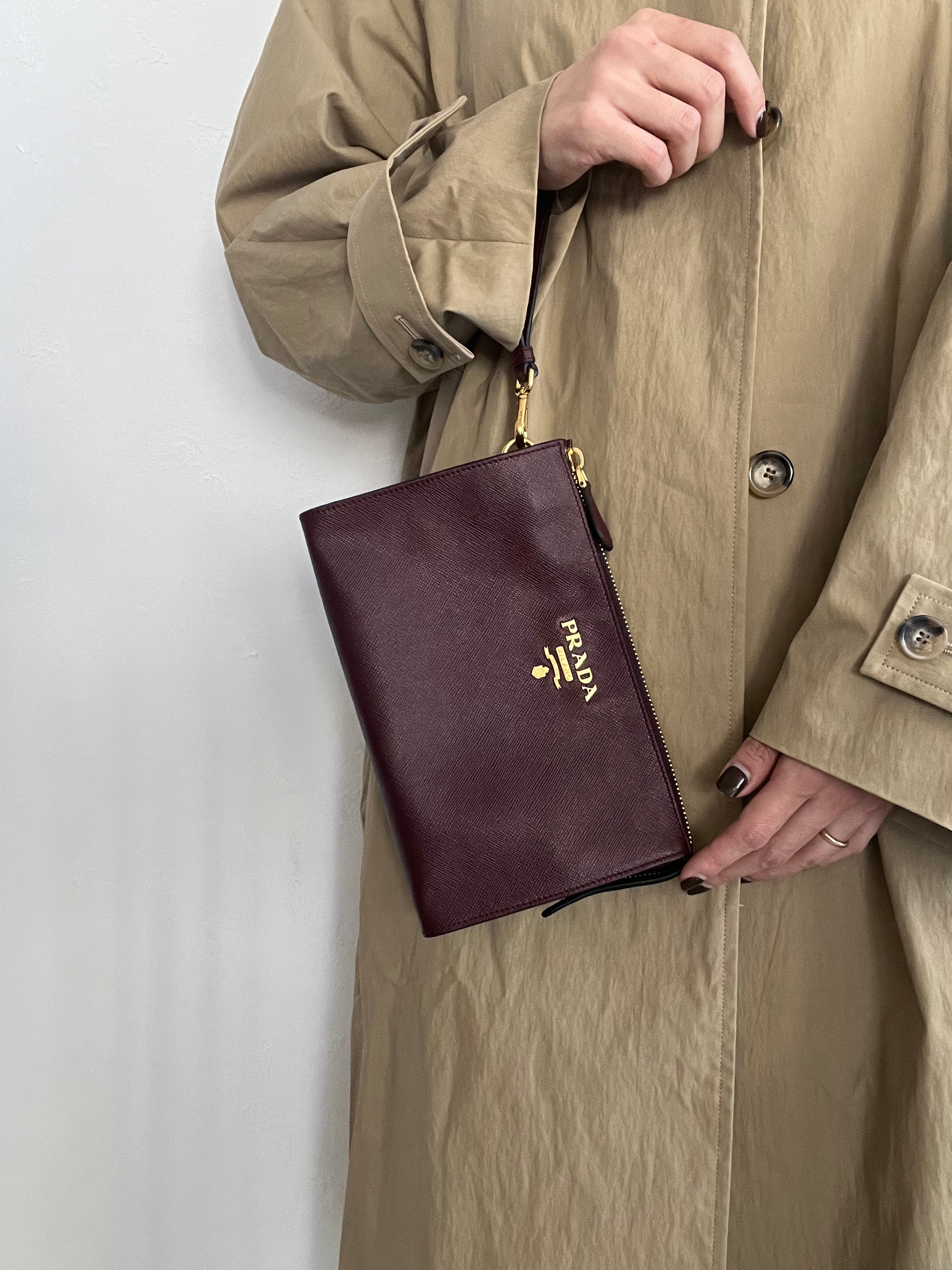 Saffiano Wristlet Pouch in Burgundy Red