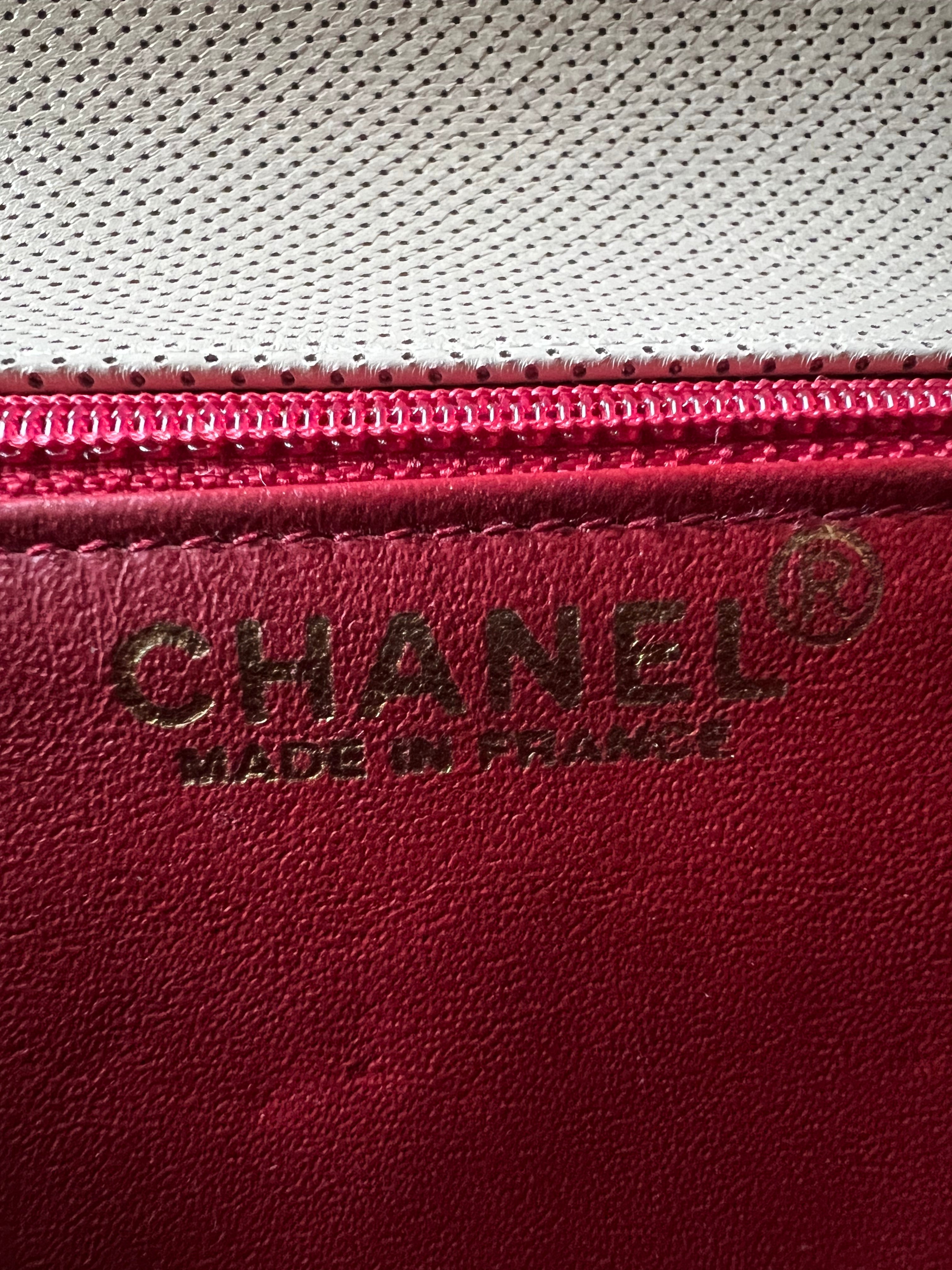 Leather Punching Bicolor Shoulder Bag in Red and Beige