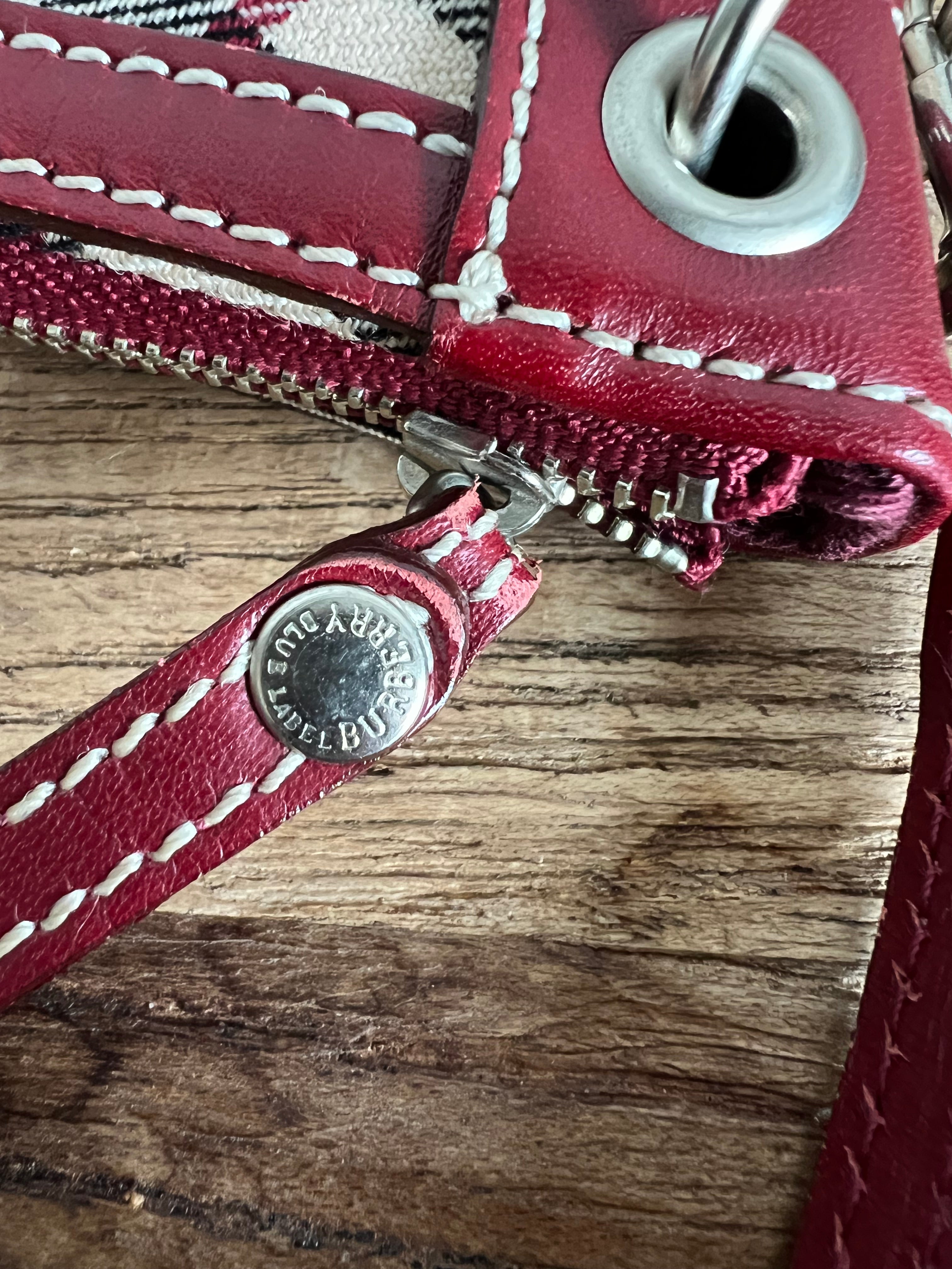 Nova Check Crescent-Shaped Accessory Pouch in Burgundy