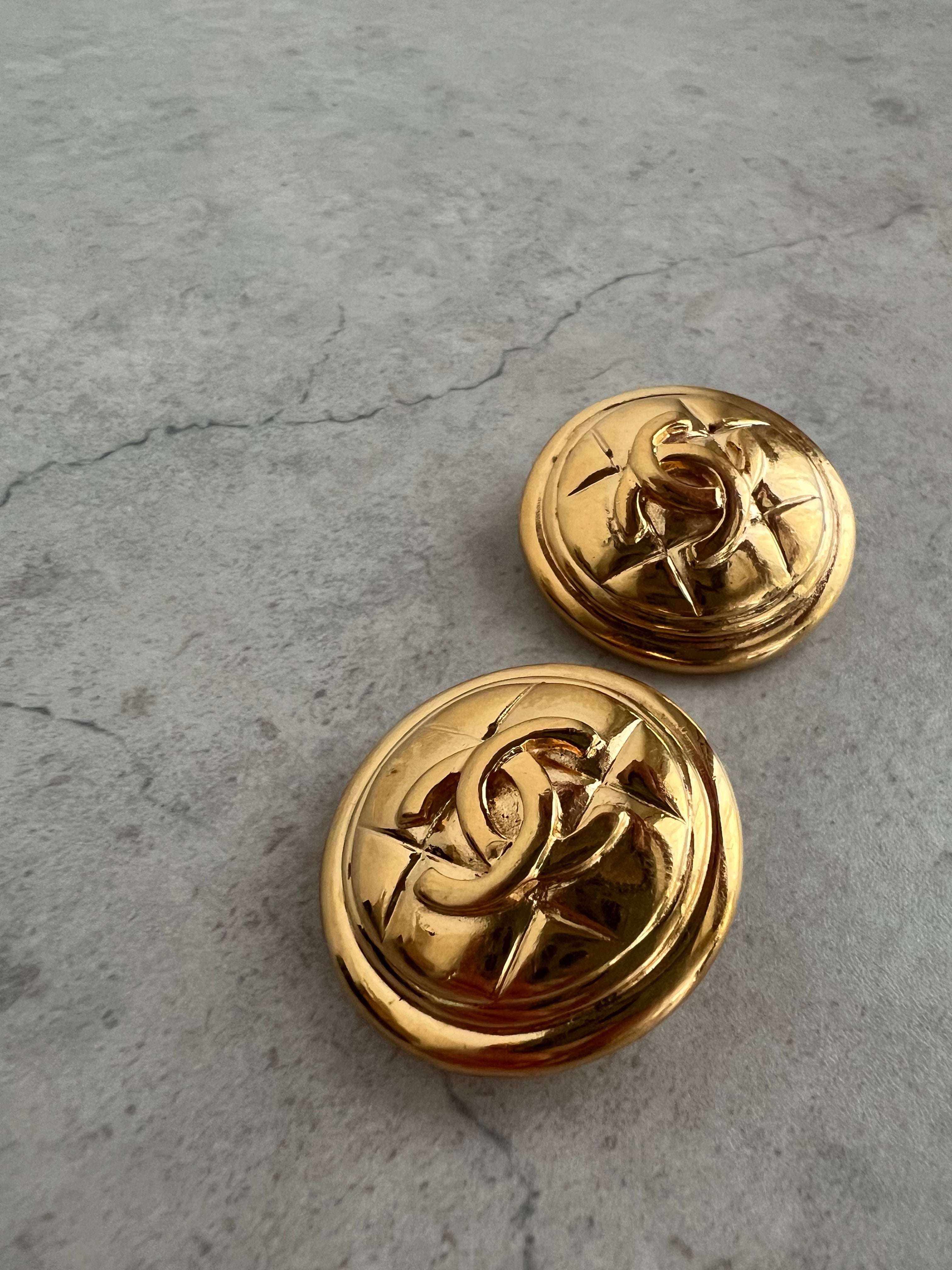 Coco Mark Matelassé Gold Round Clip on Earrings