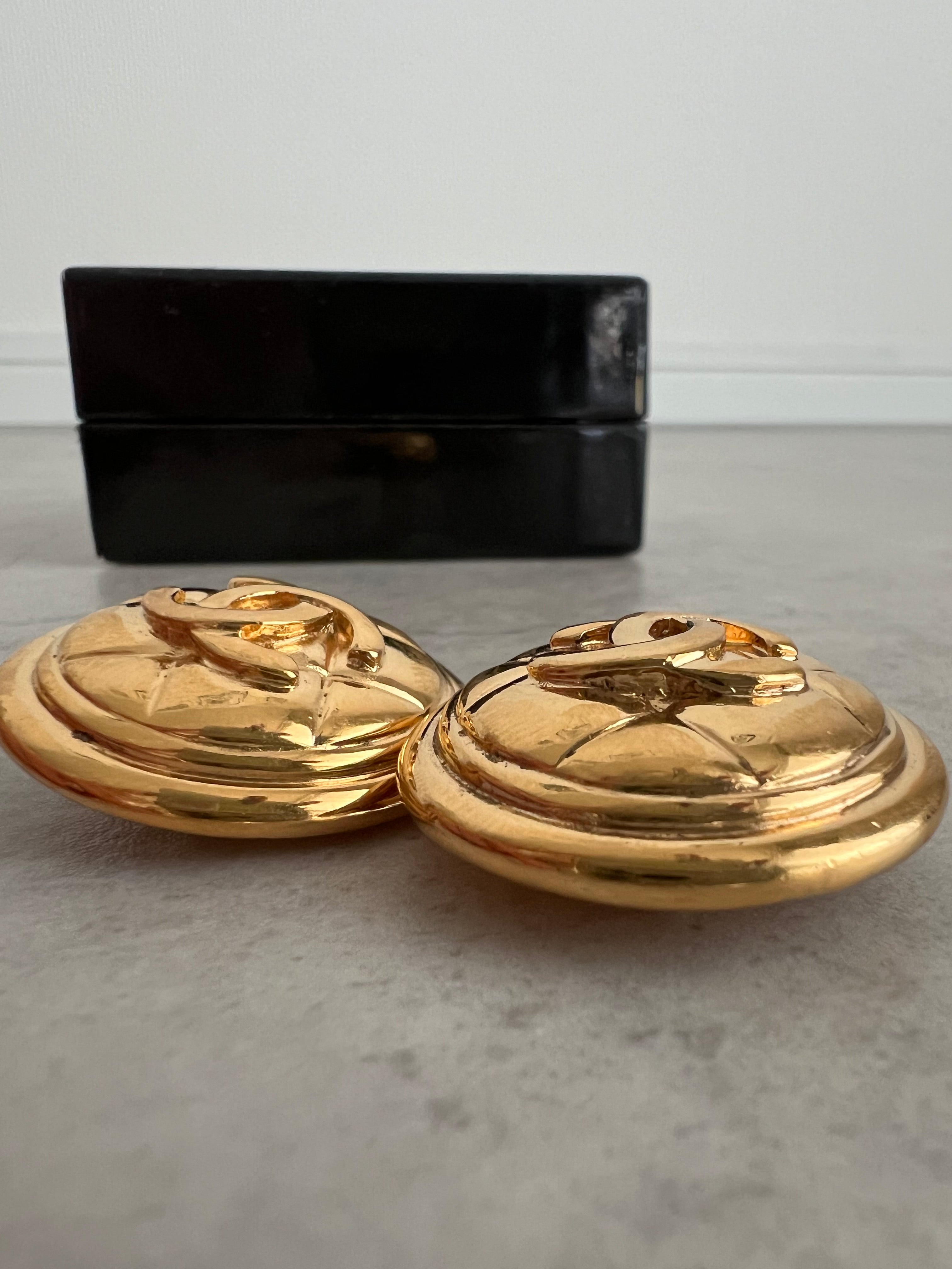 Coco Mark Matelassé Gold Round Clip on Earrings