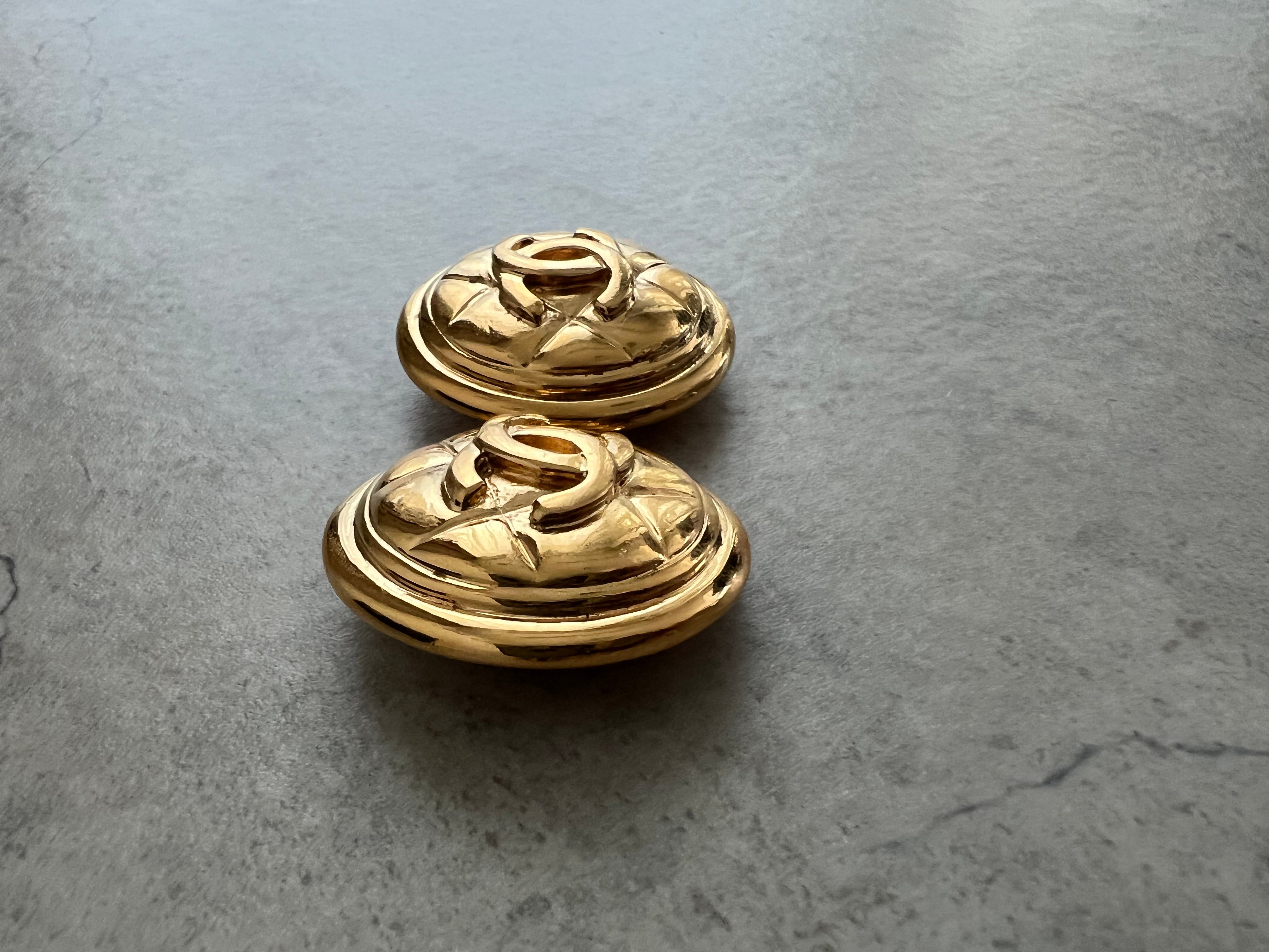 Coco Mark Matelassé Gold Round Clip on Earrings