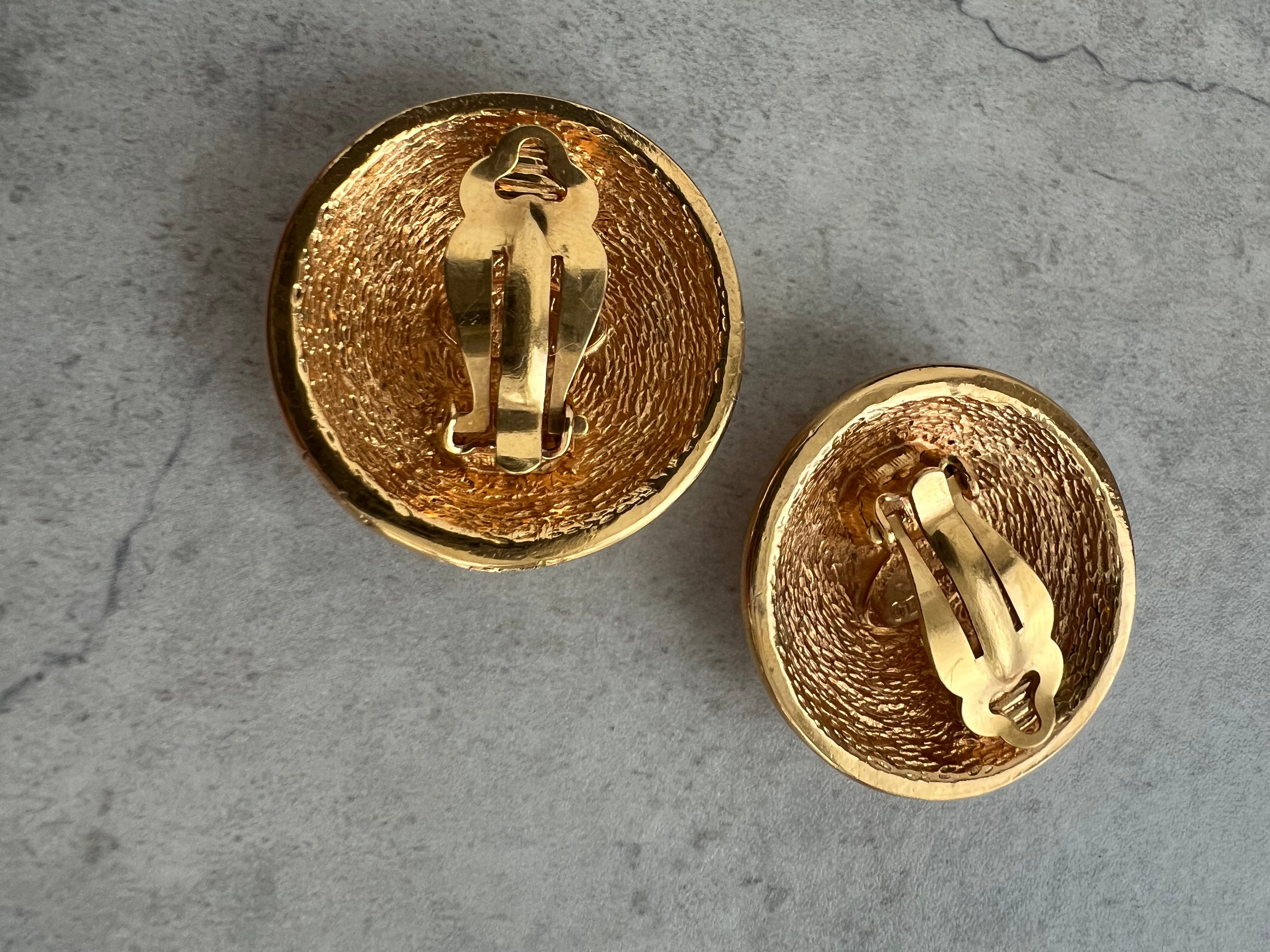 Coco Mark Matelassé Gold Round Clip on Earrings