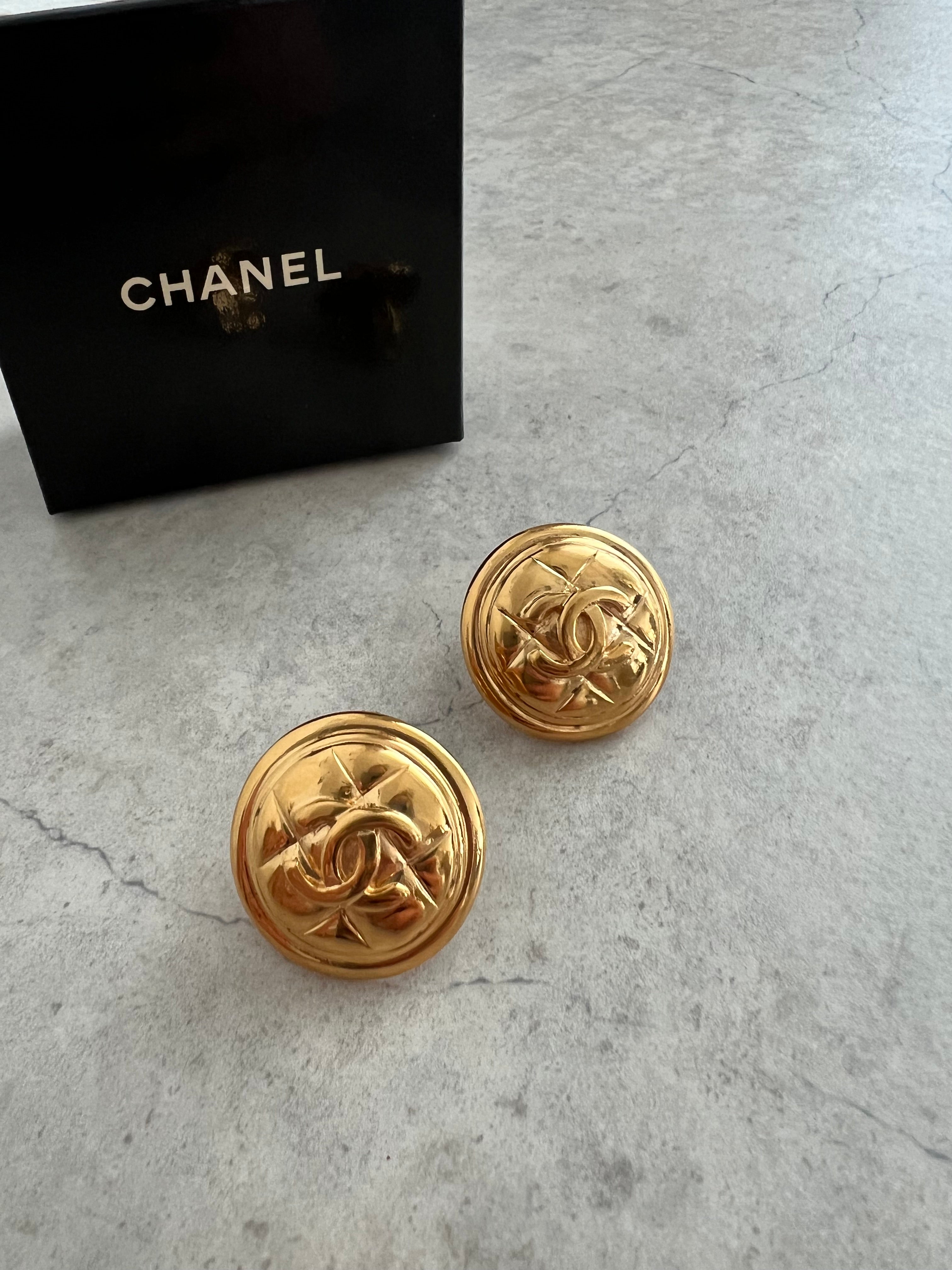 Coco Mark Matelassé Gold Round Clip on Earrings
