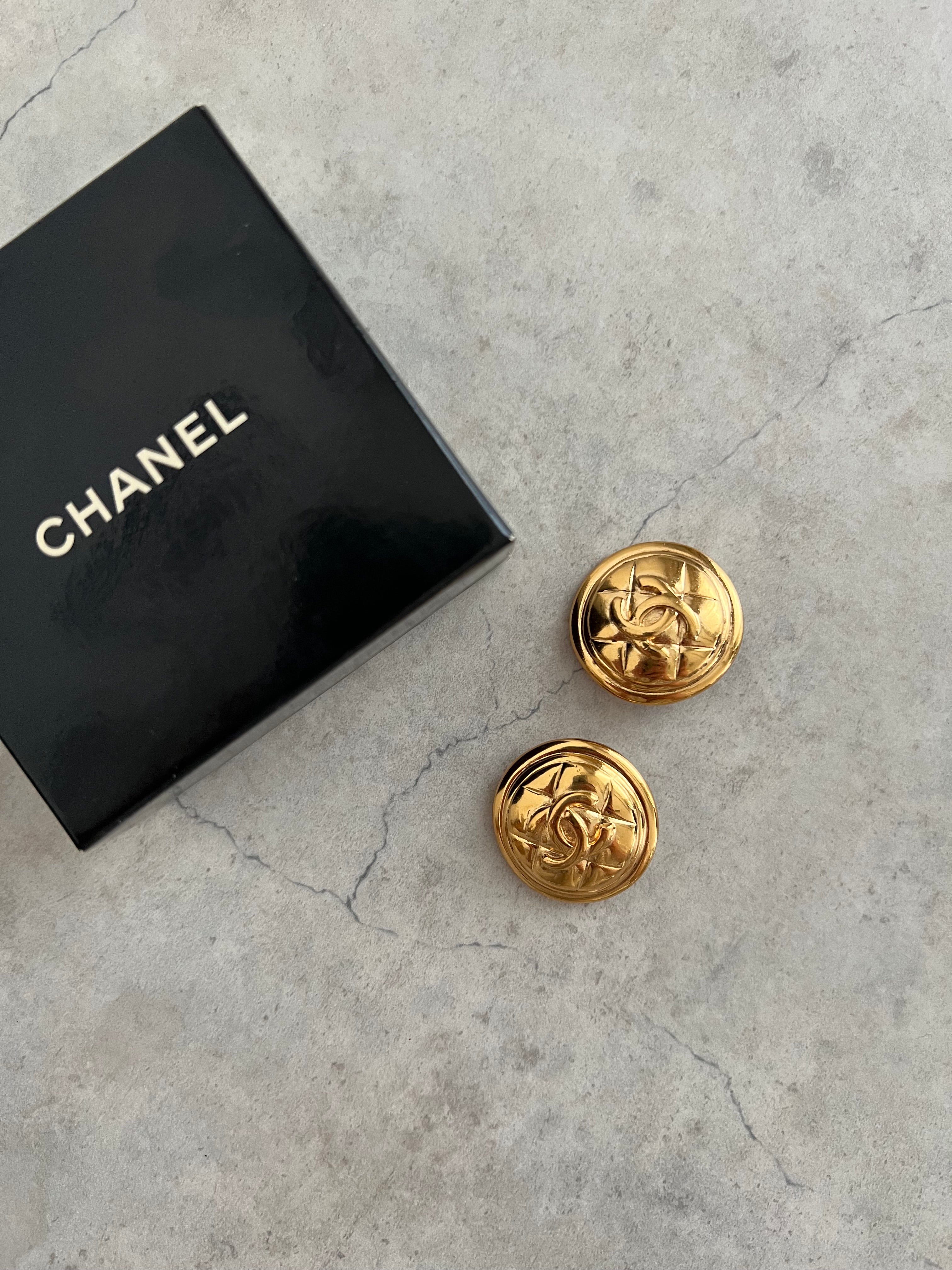 Coco Mark Matelassé Gold Round Clip on Earrings