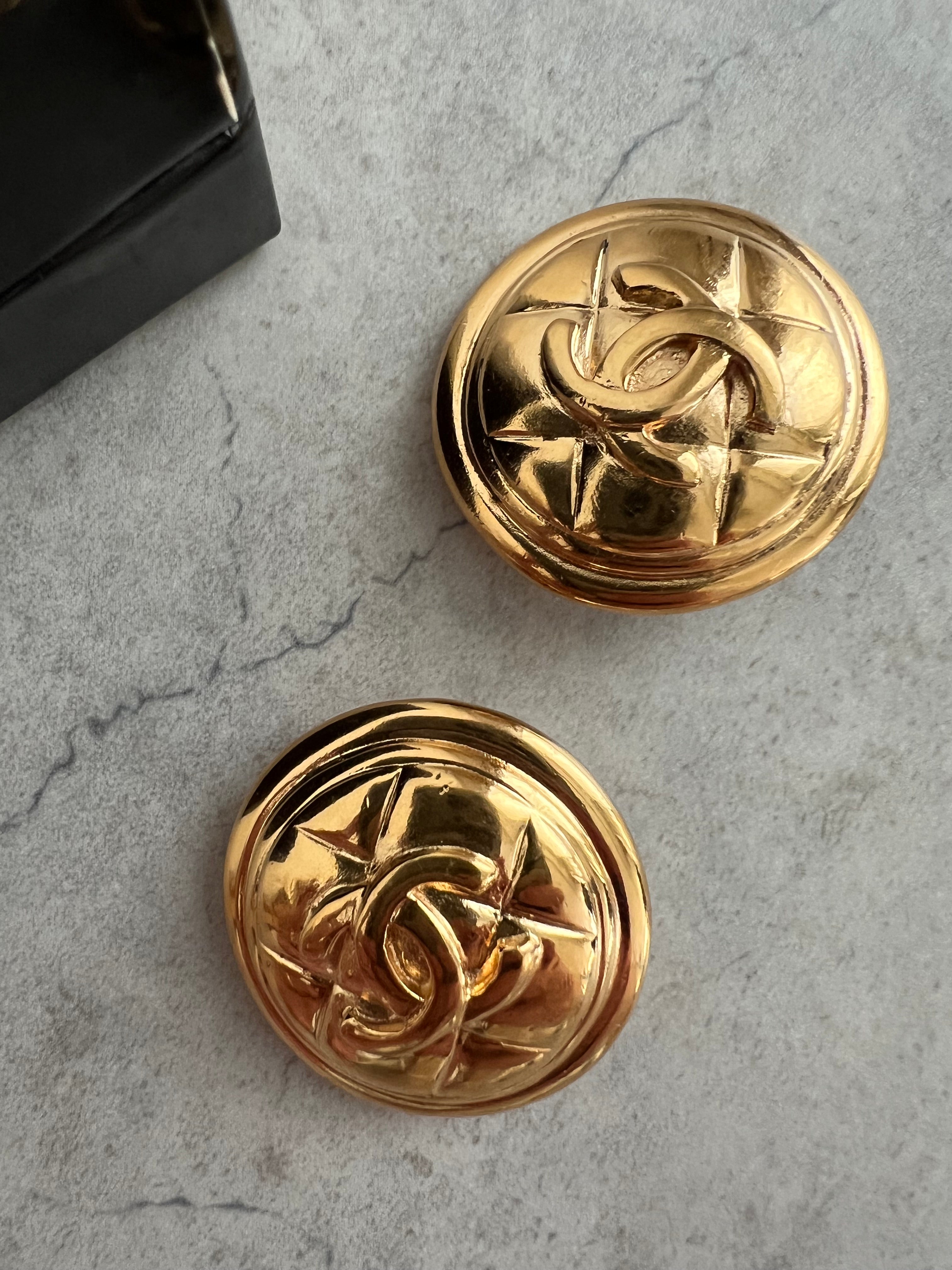 Coco Mark Matelassé Gold Round Clip on Earrings