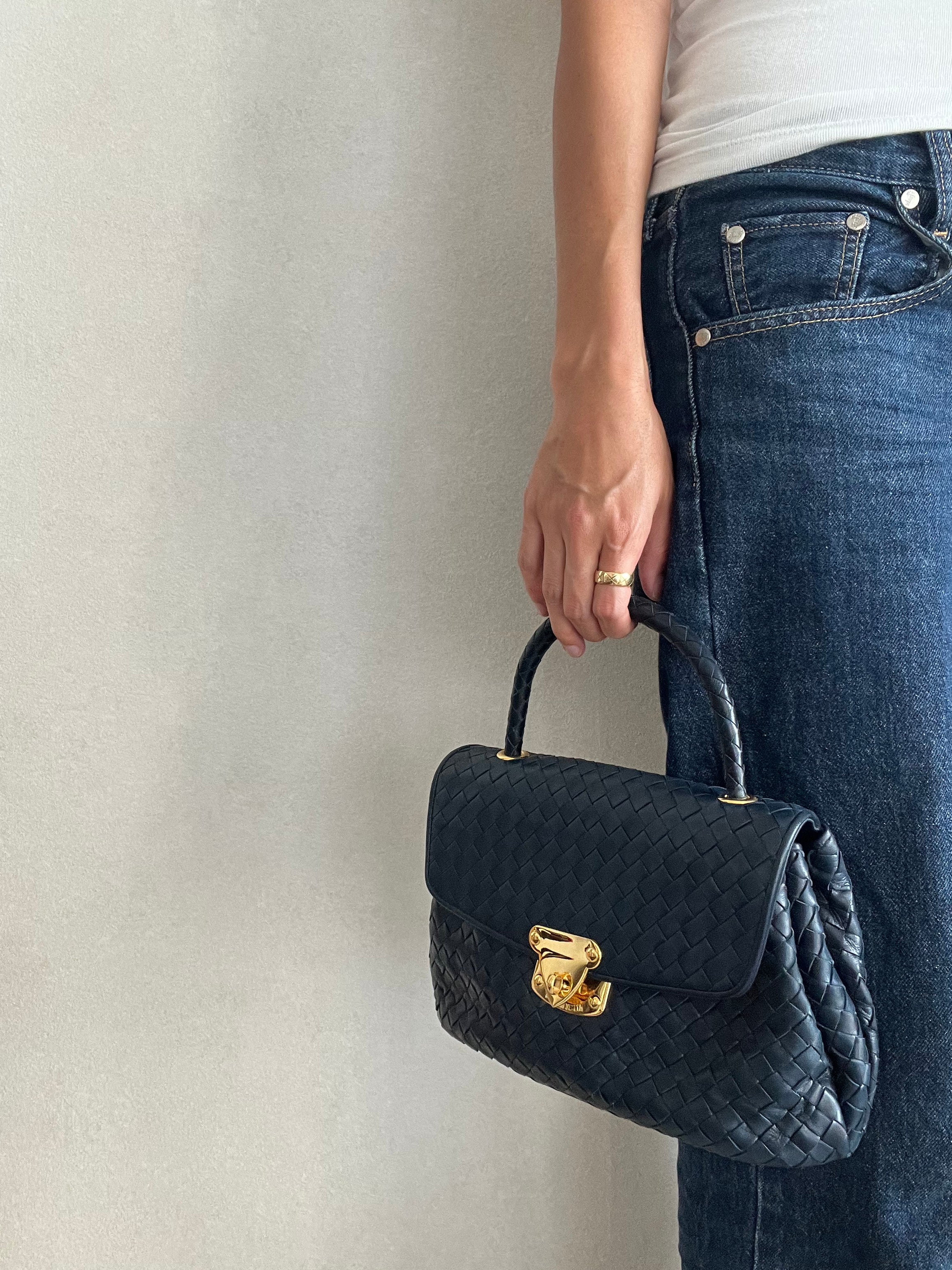 Intrecciato Top Handle bag in Navy