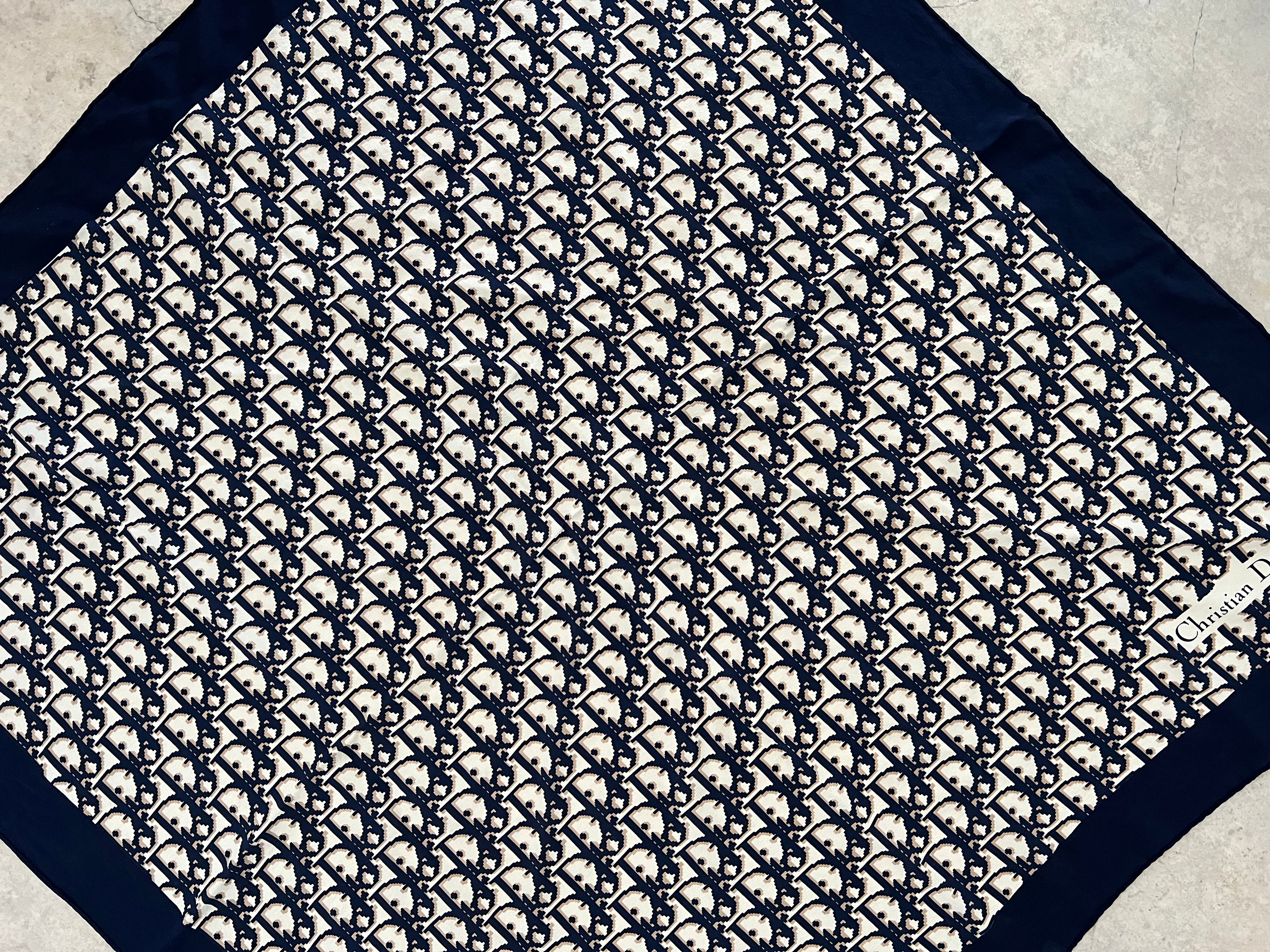 Oblique Silk Scarf — Navy