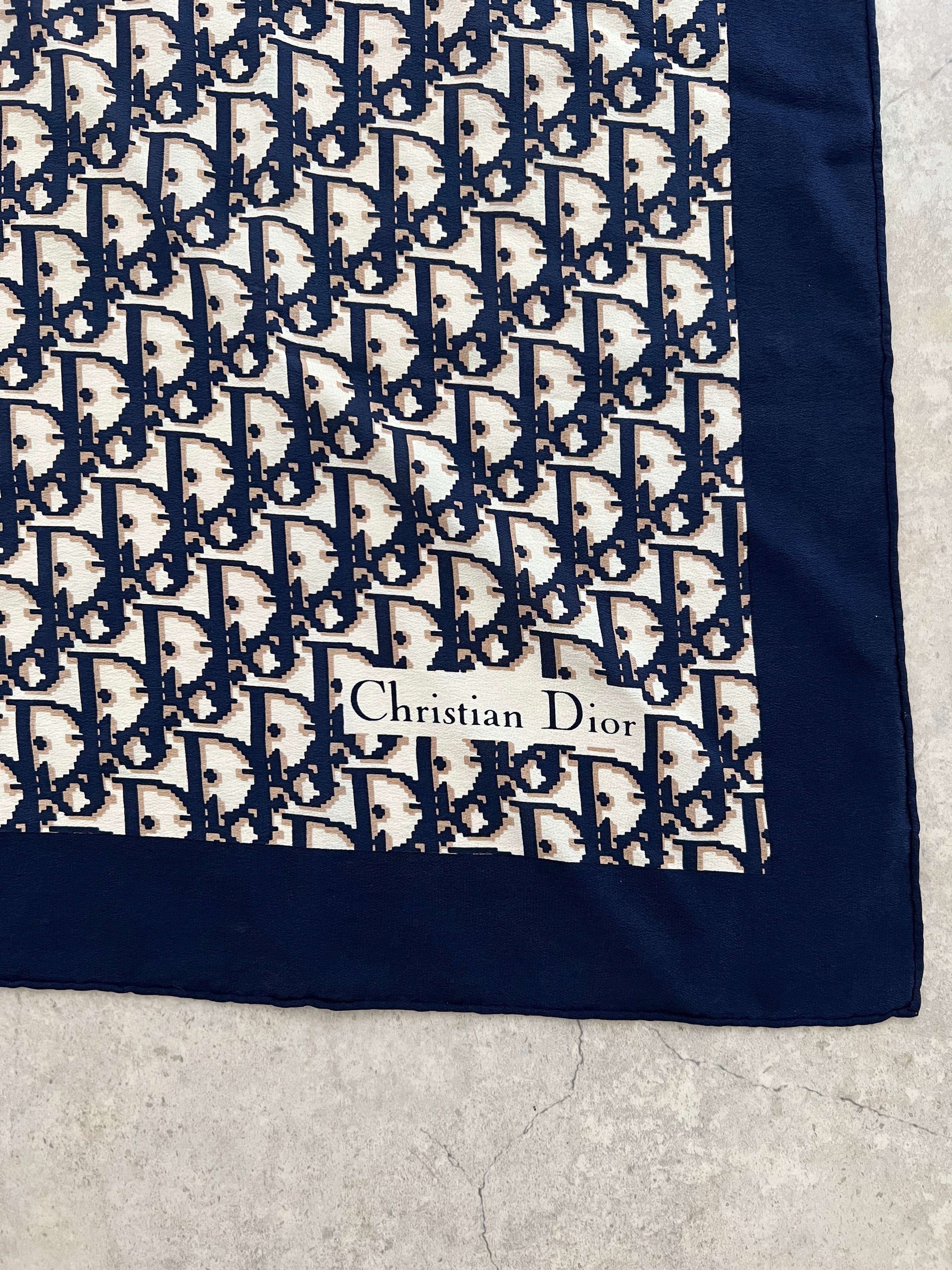 Oblique Silk Scarf — Navy