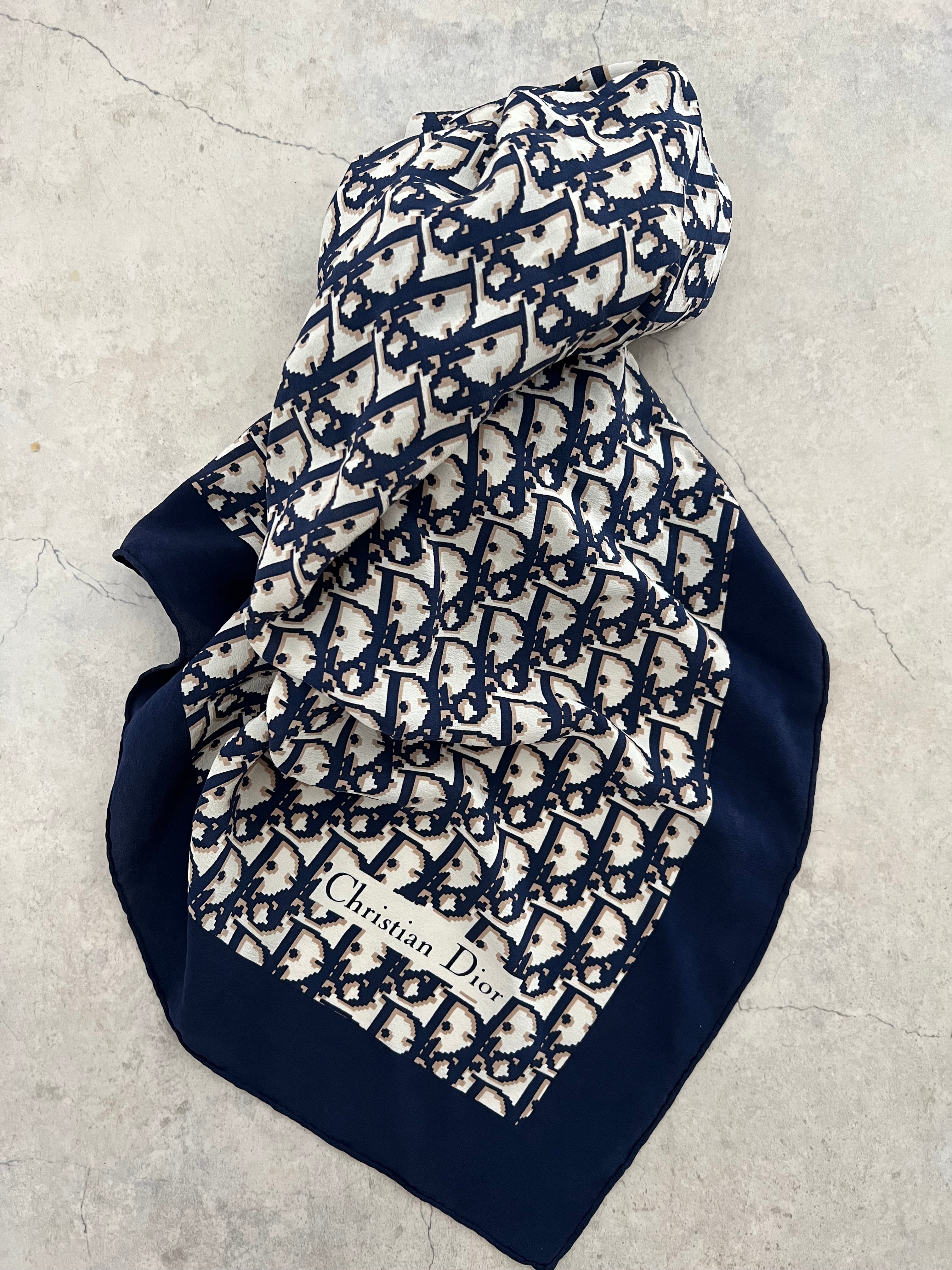 Oblique Silk Scarf — Navy