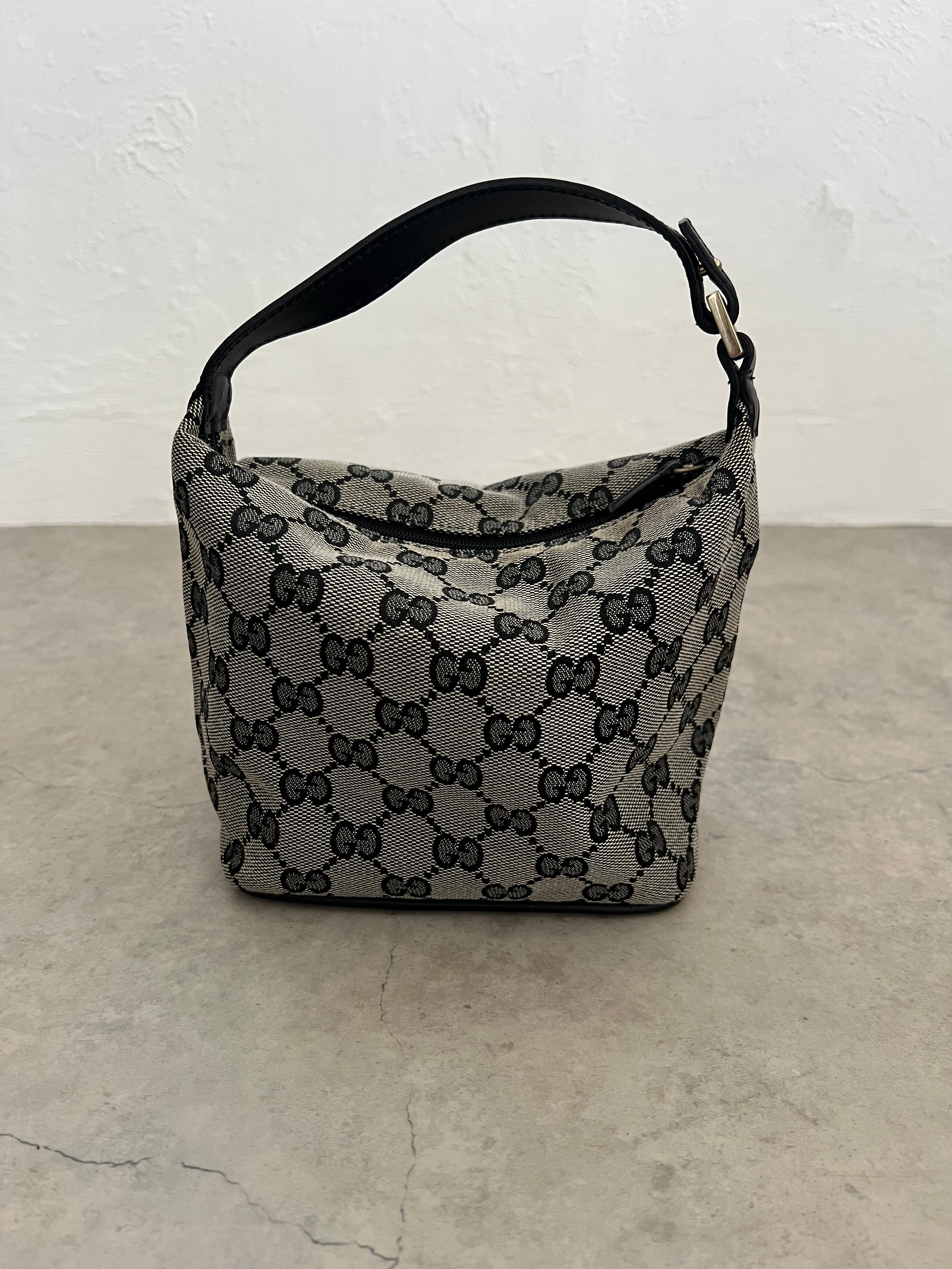 GG Canvas Mini Hobo Bag — Black × Grey