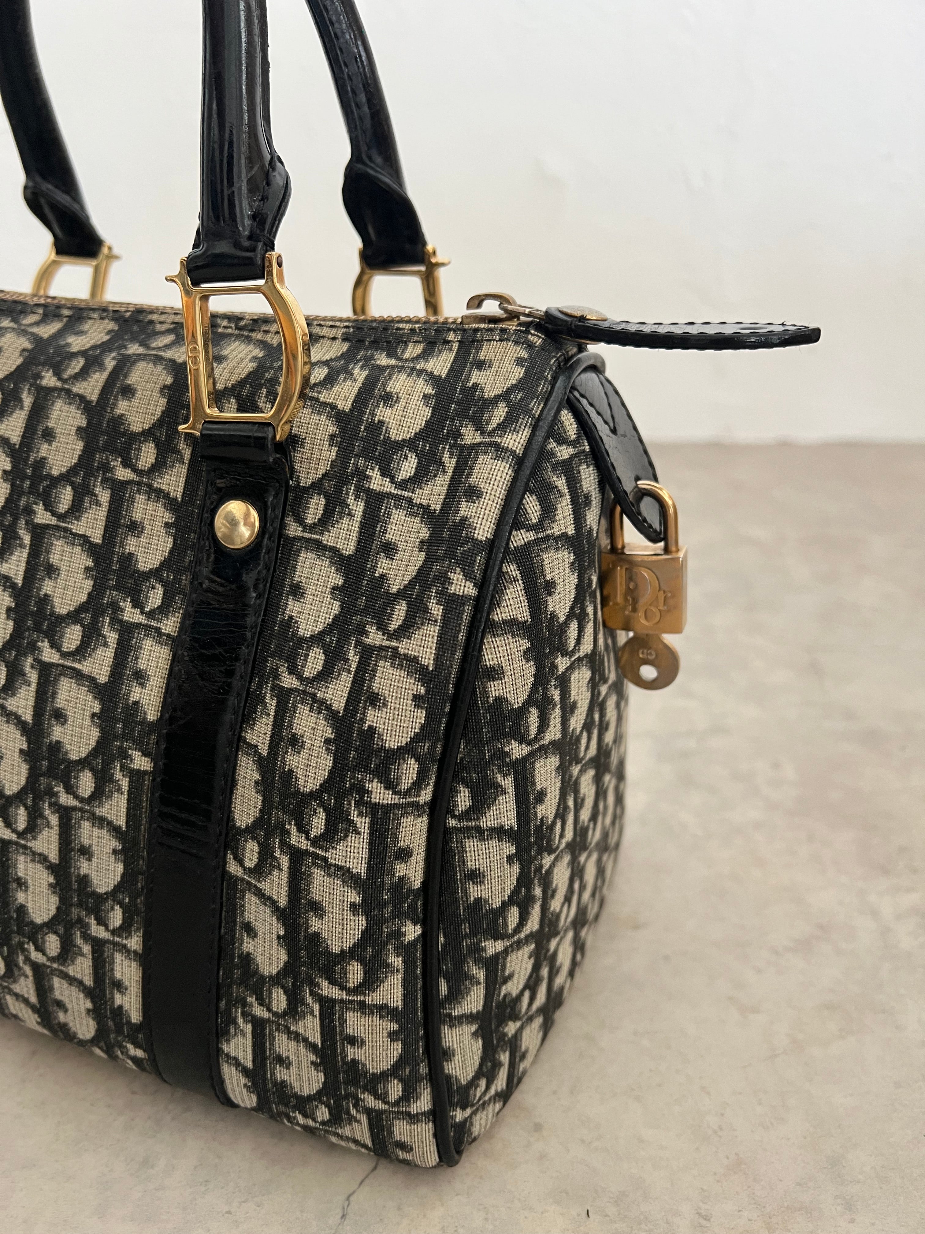 Trotter PVC Boston Bag in Navy Oblique Monogram Gold Hardware