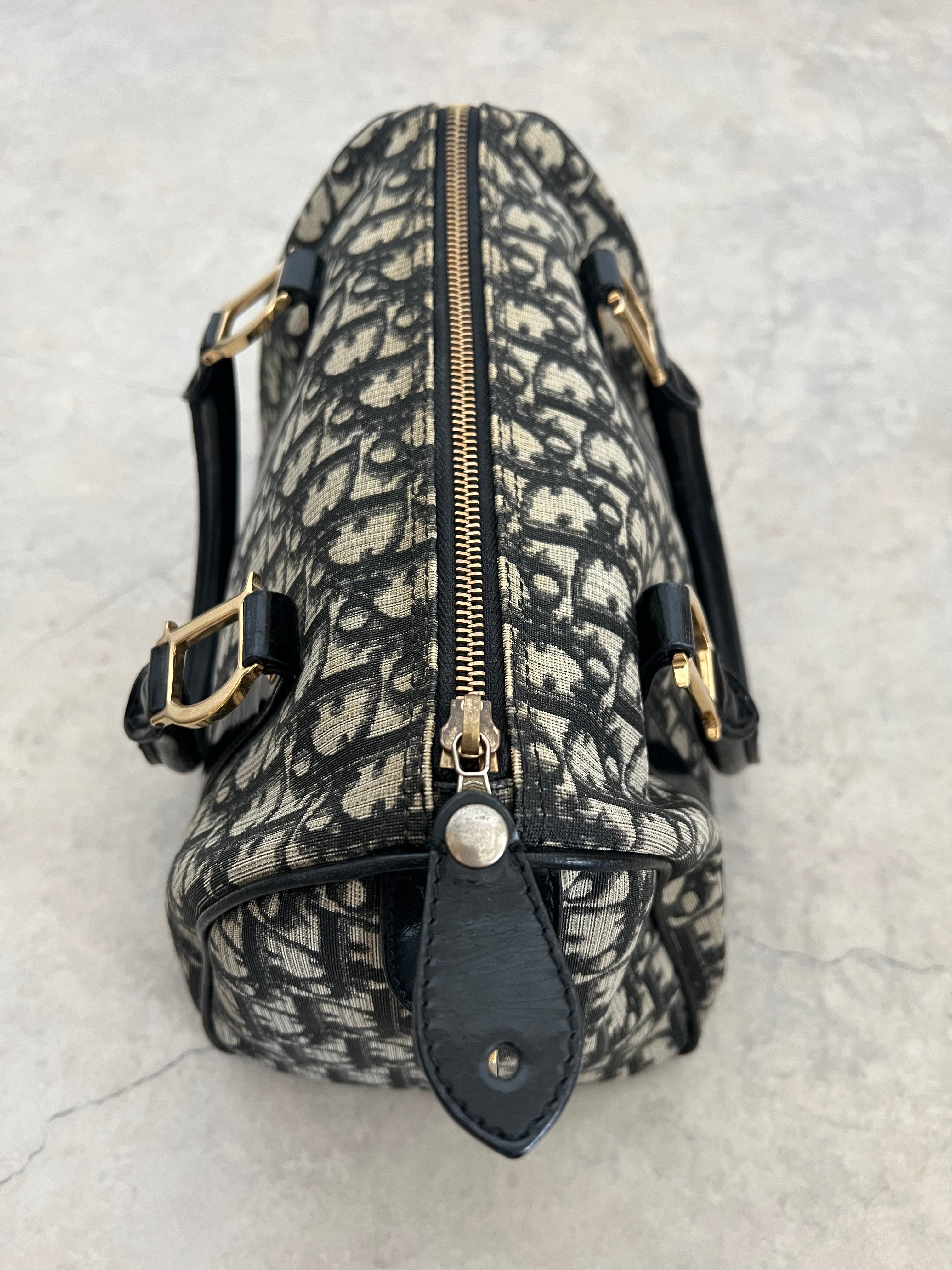 Trotter PVC Boston Bag in Navy Oblique Monogram Gold Hardware