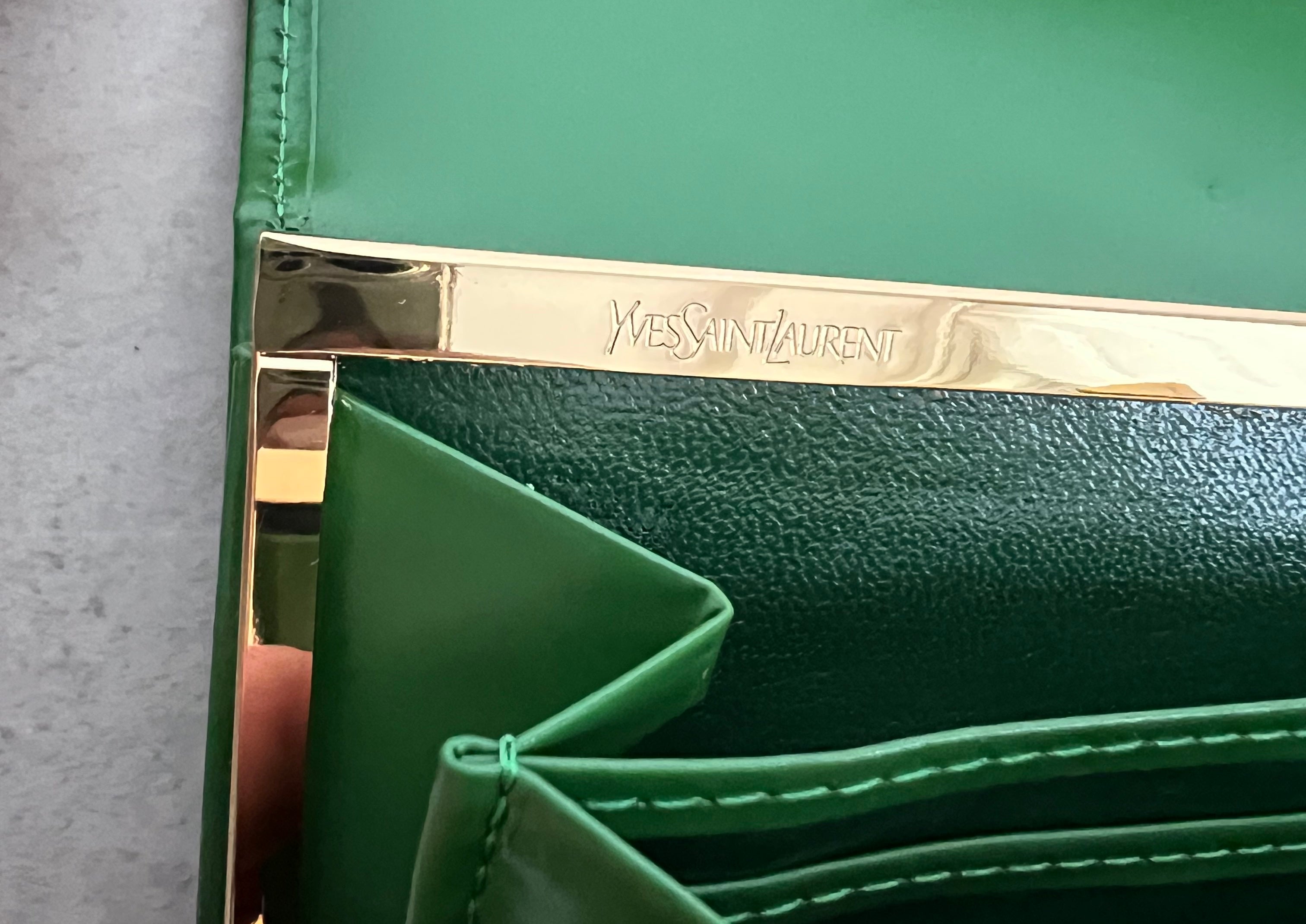 Gold heart logo wallet /clutch in Green