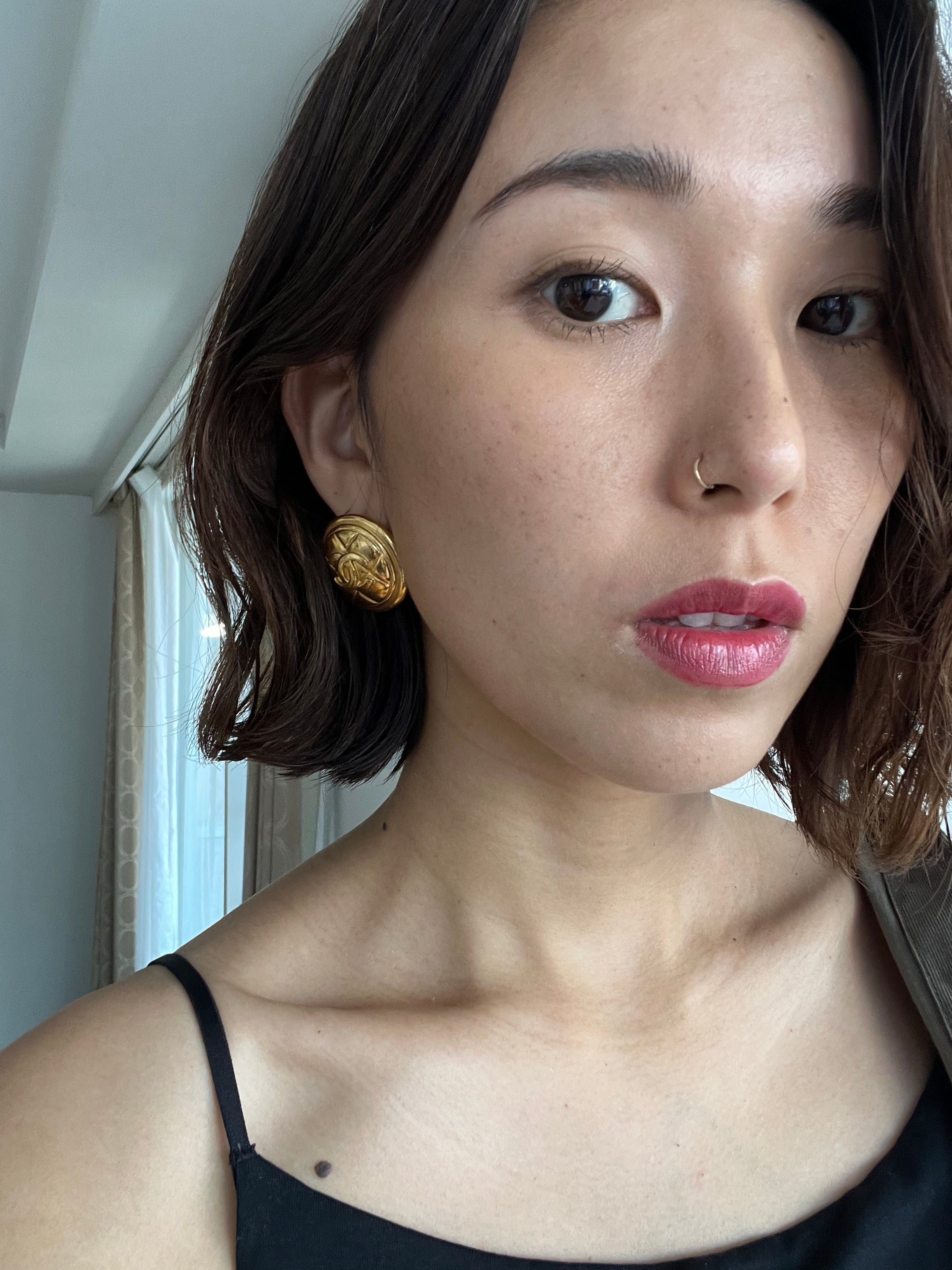 Coco Mark Matelassé Gold Round Clip on Earrings