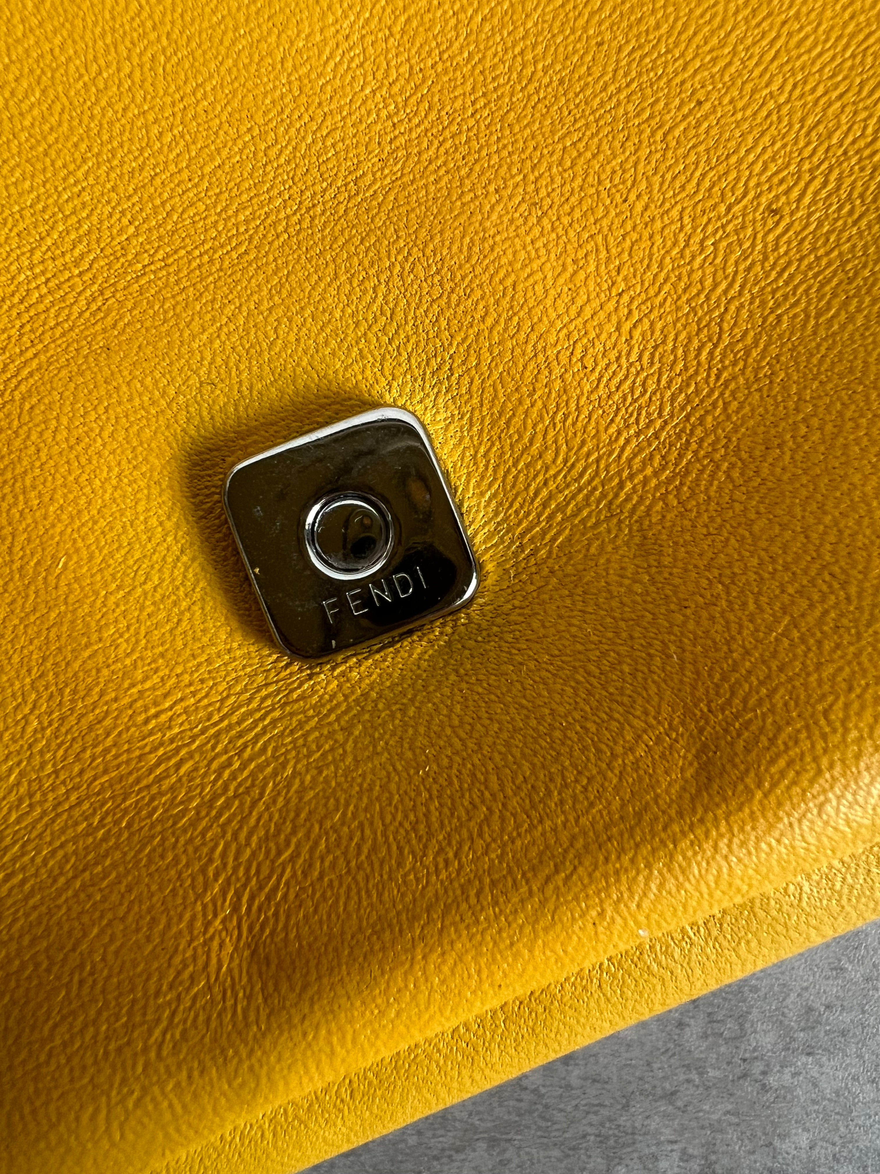 Mini Baguette Bag in Lemon Yellow Leather with Chunky Chain Handle