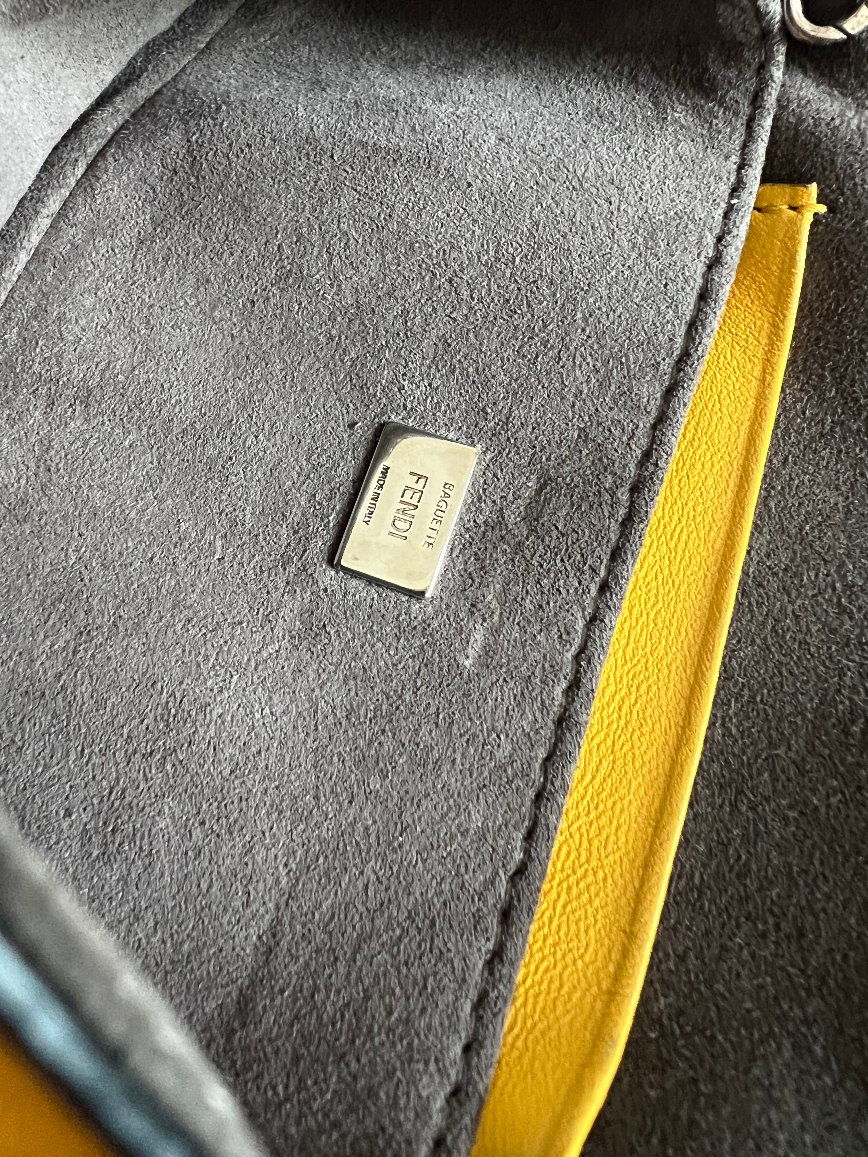 Mini Baguette Bag in Lemon Yellow Leather with Chunky Chain Handle