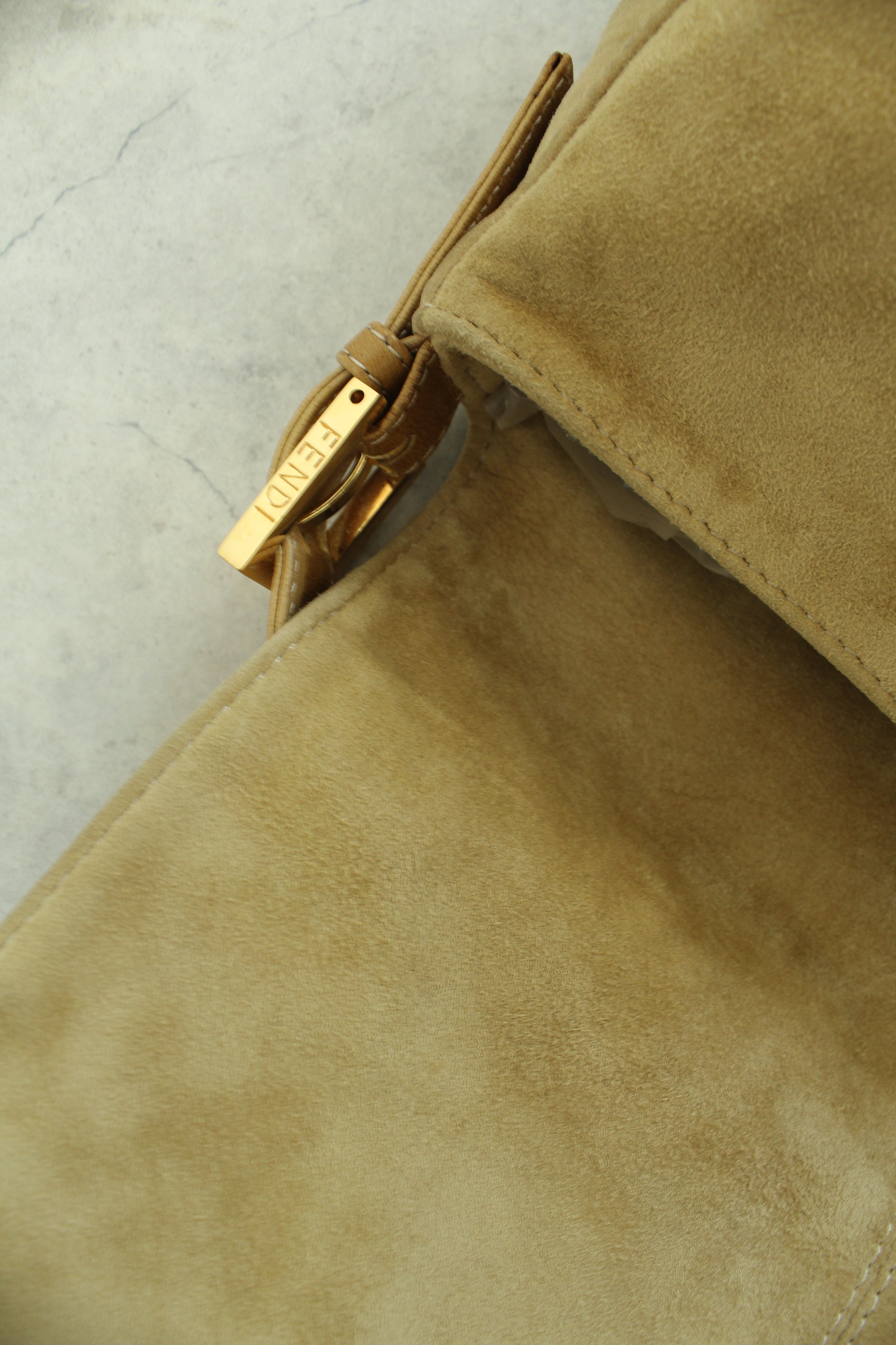 Suede Mama Baguette in Beige