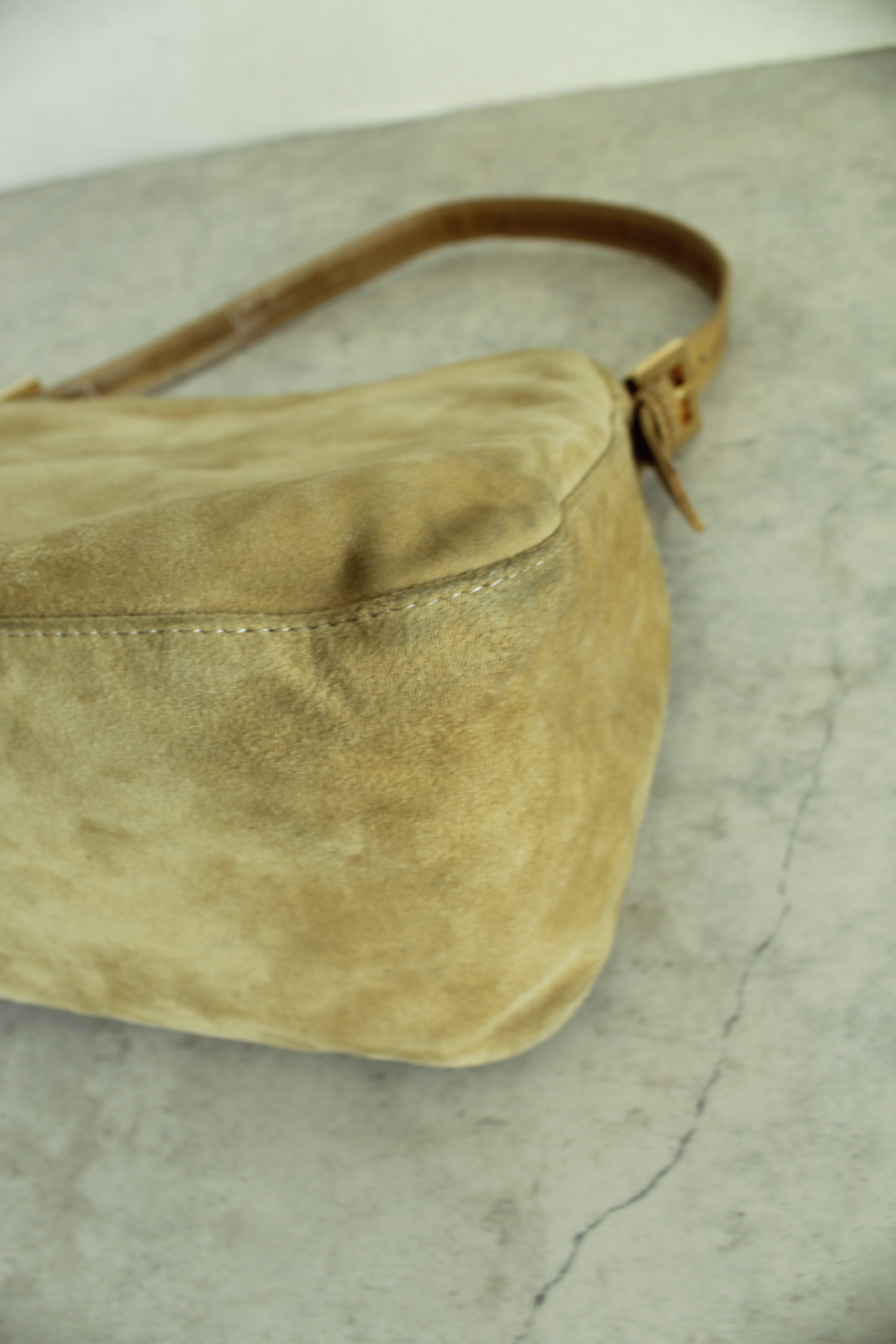 Suede Mama Baguette in Beige