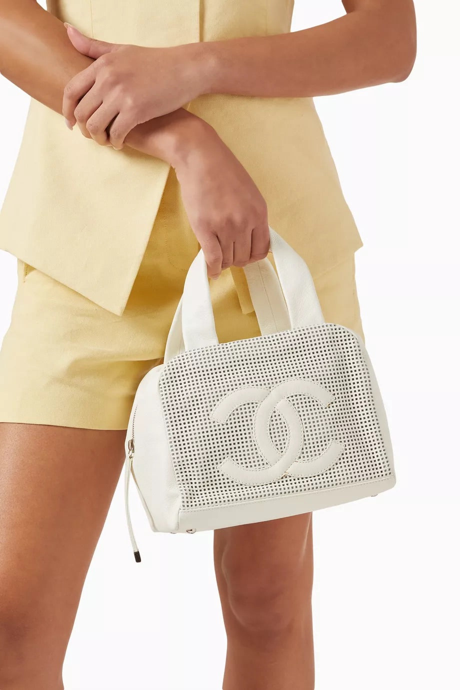 2004–2005 Perforated Caviar Leather CC Bowler Bag in White