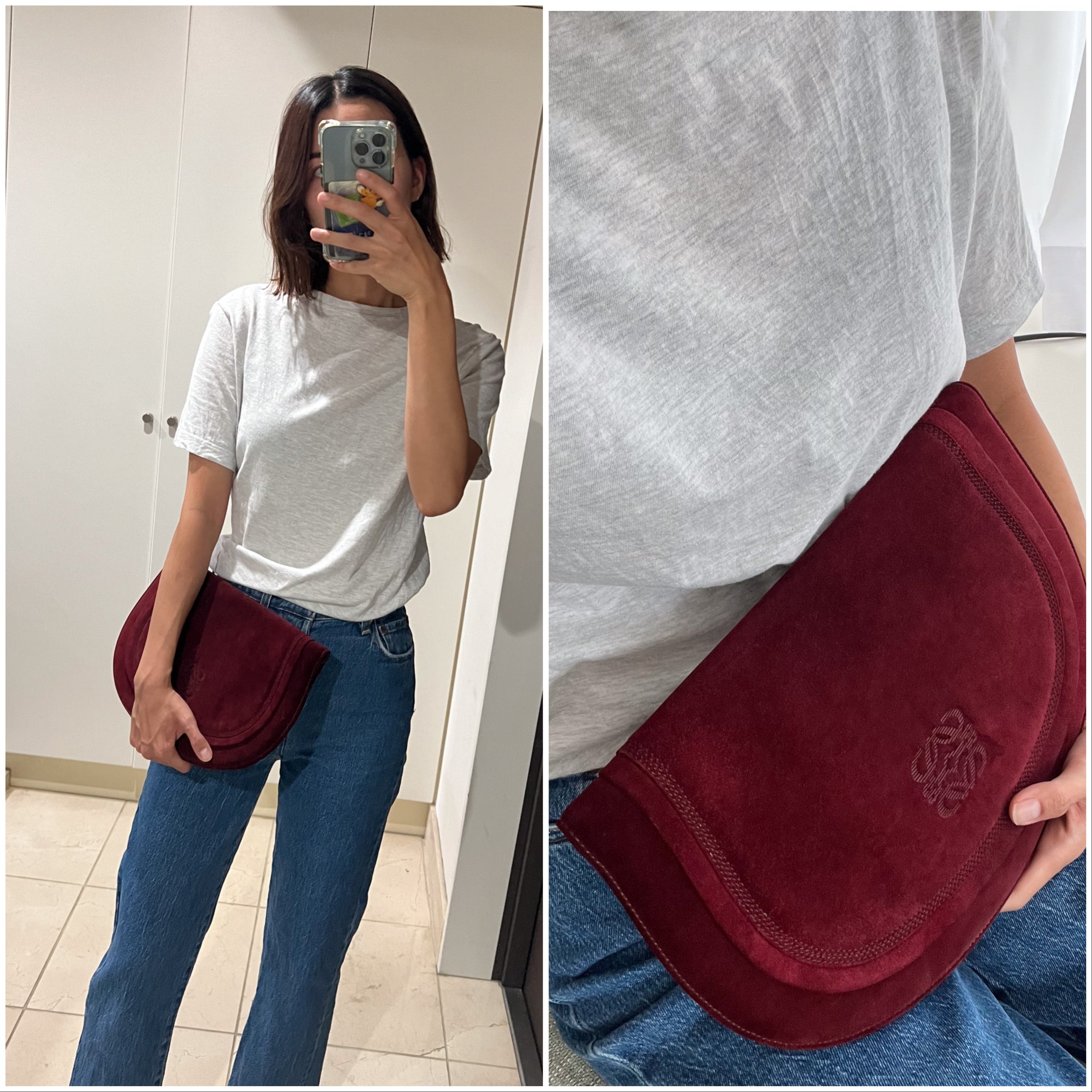 Suede Half Moon Clutch in Burgundy red