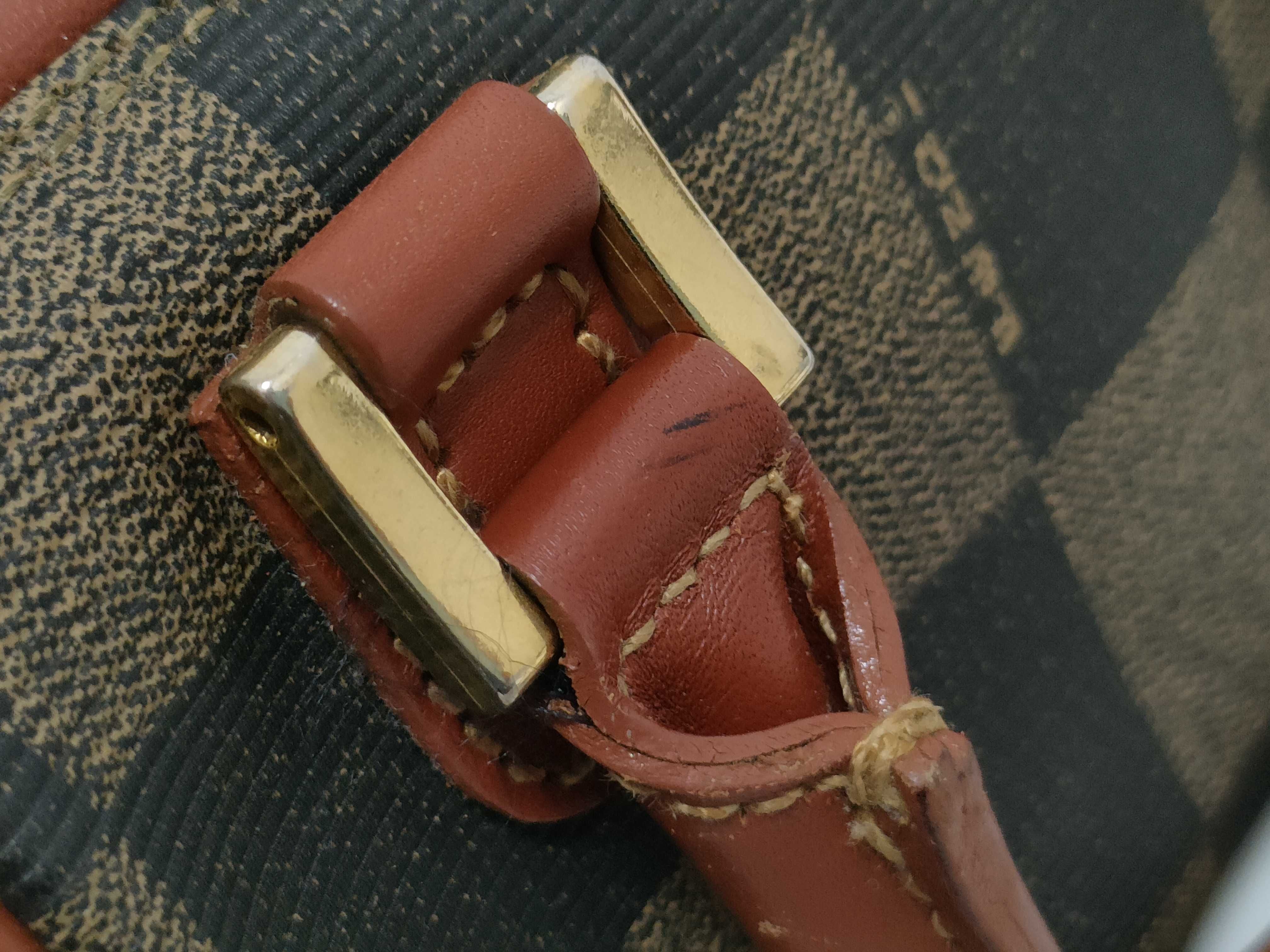 Fendi Pequin Mini Boston Bag — Tobacco × Bordeaux