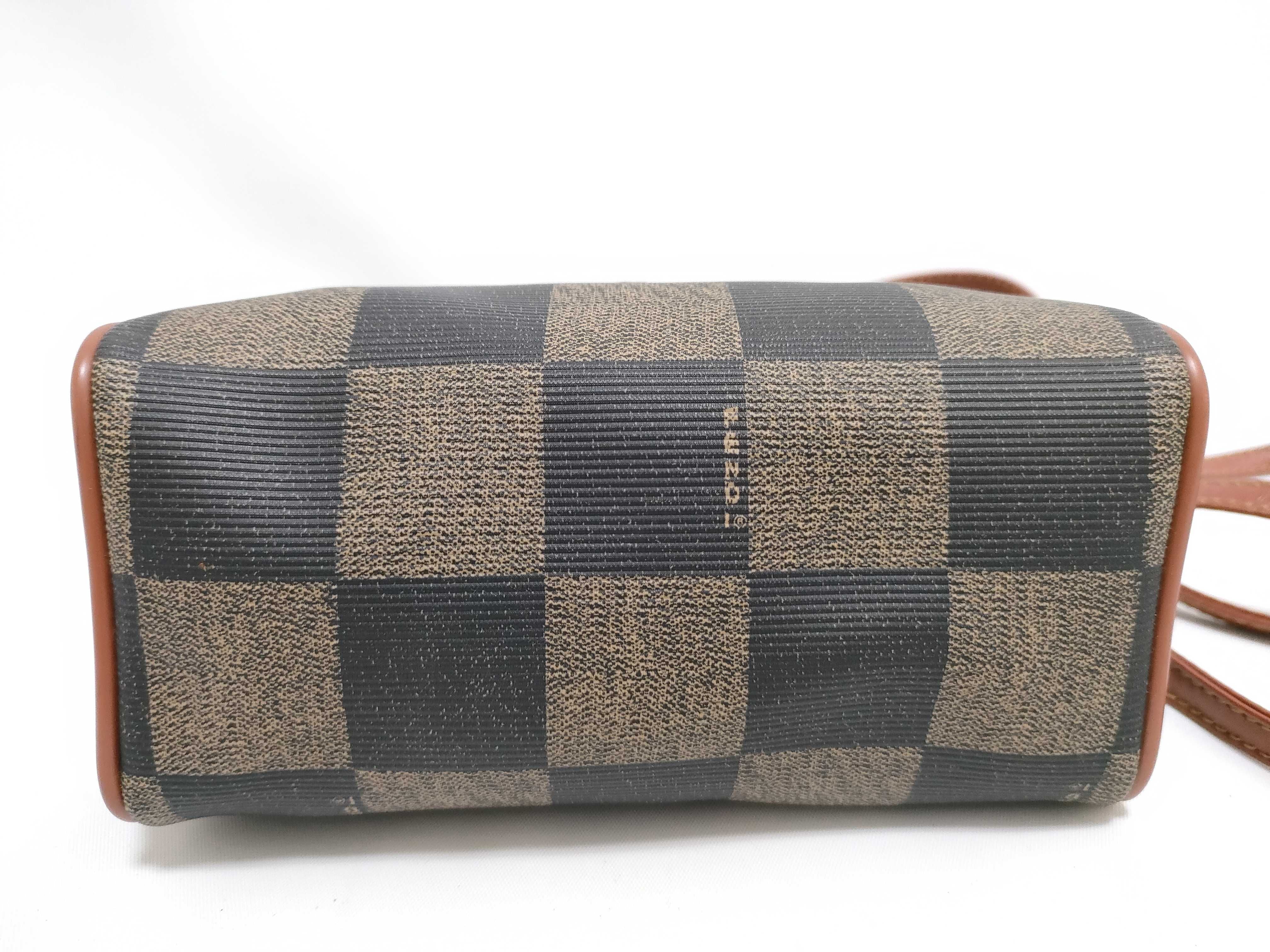 Fendi Pequin Mini Boston Bag — Tobacco × Bordeaux