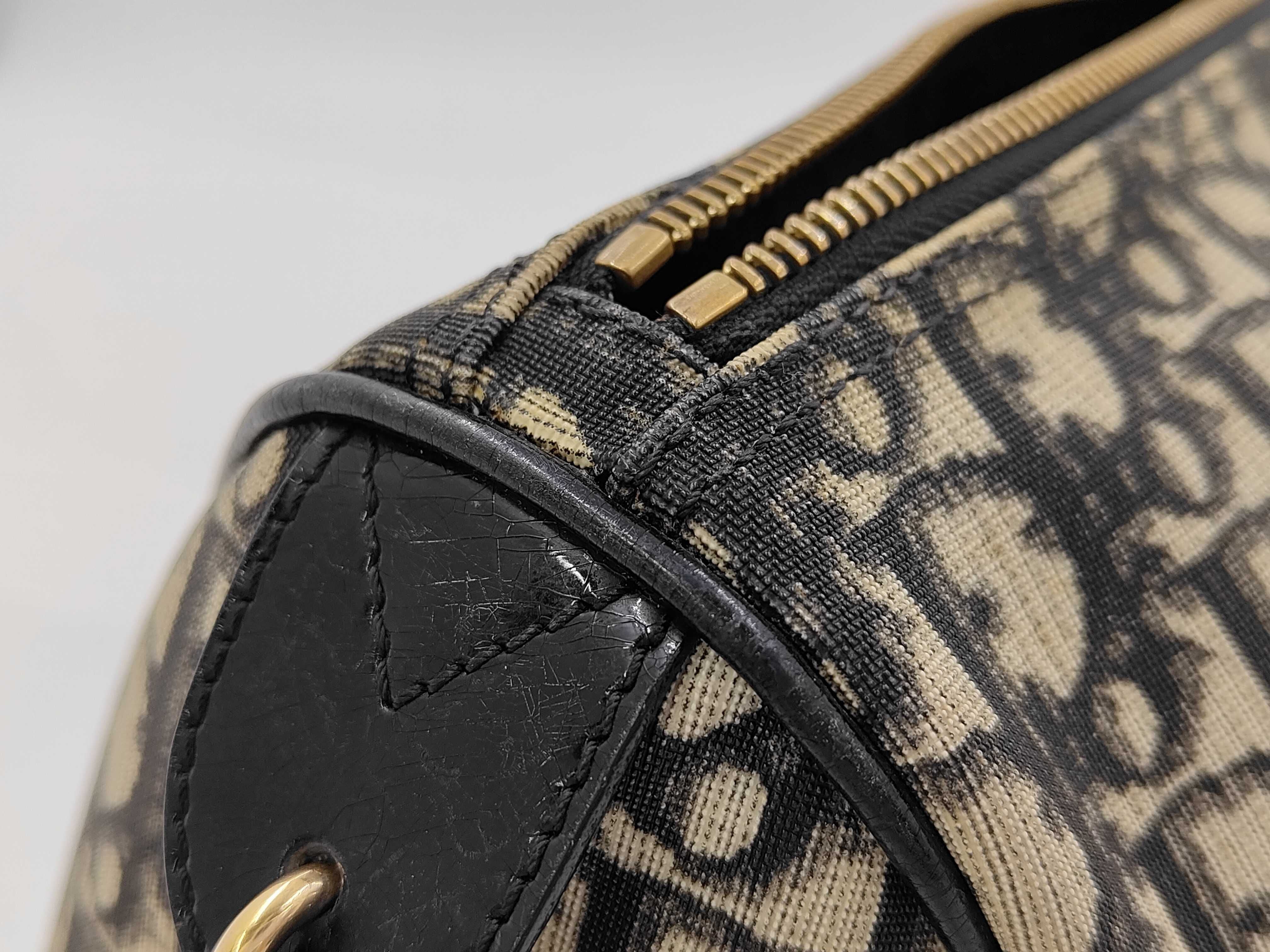 Trotter PVC Boston Bag in Navy Oblique Monogram Gold Hardware
