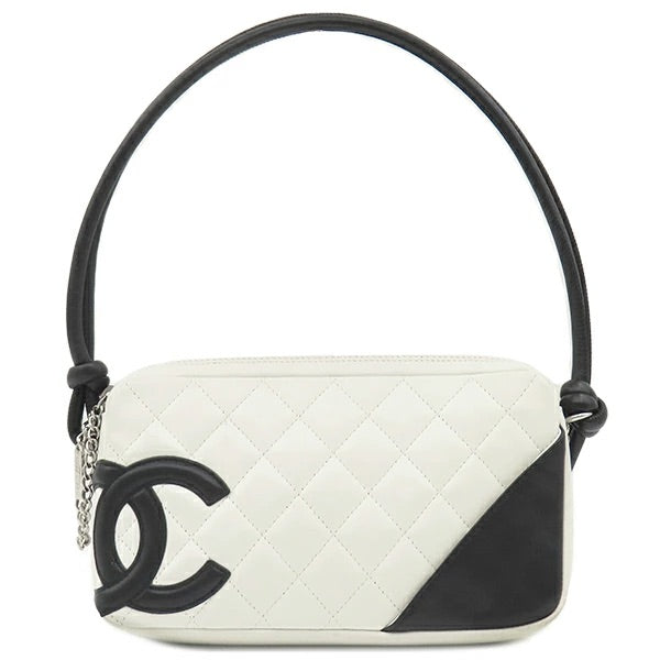 Cambon Line Leather White x Black Silver Hardware Accessory Pouch