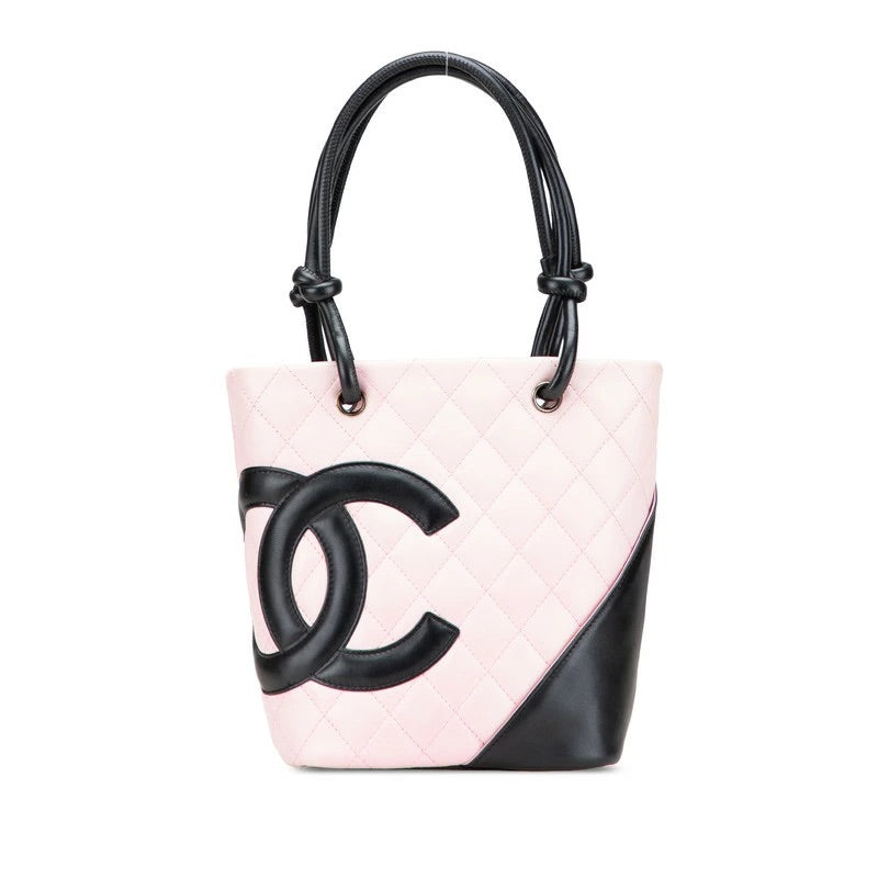 Cambon Line Coco Mark Handbag Tote Bag Pink Black Lambskin