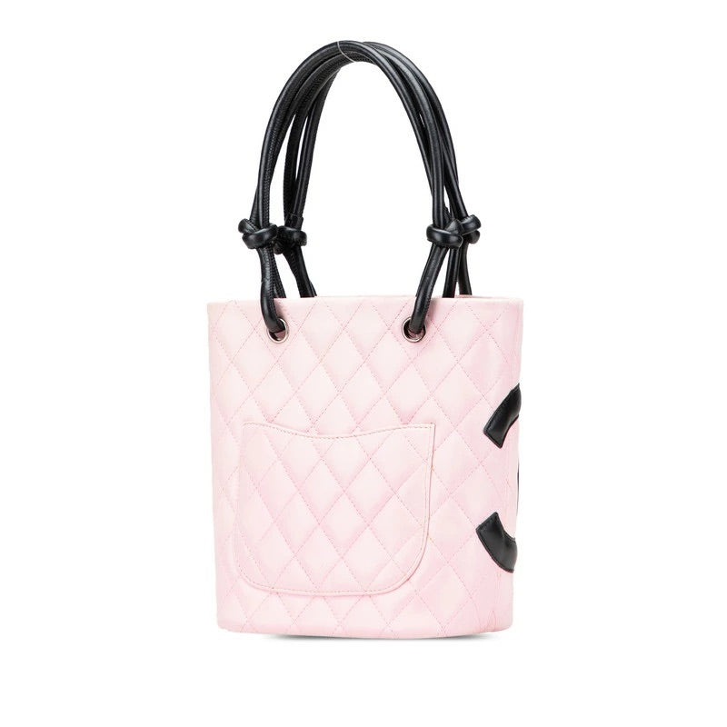 Cambon Line Coco Mark Handbag Tote Bag Pink Black Lambskin
