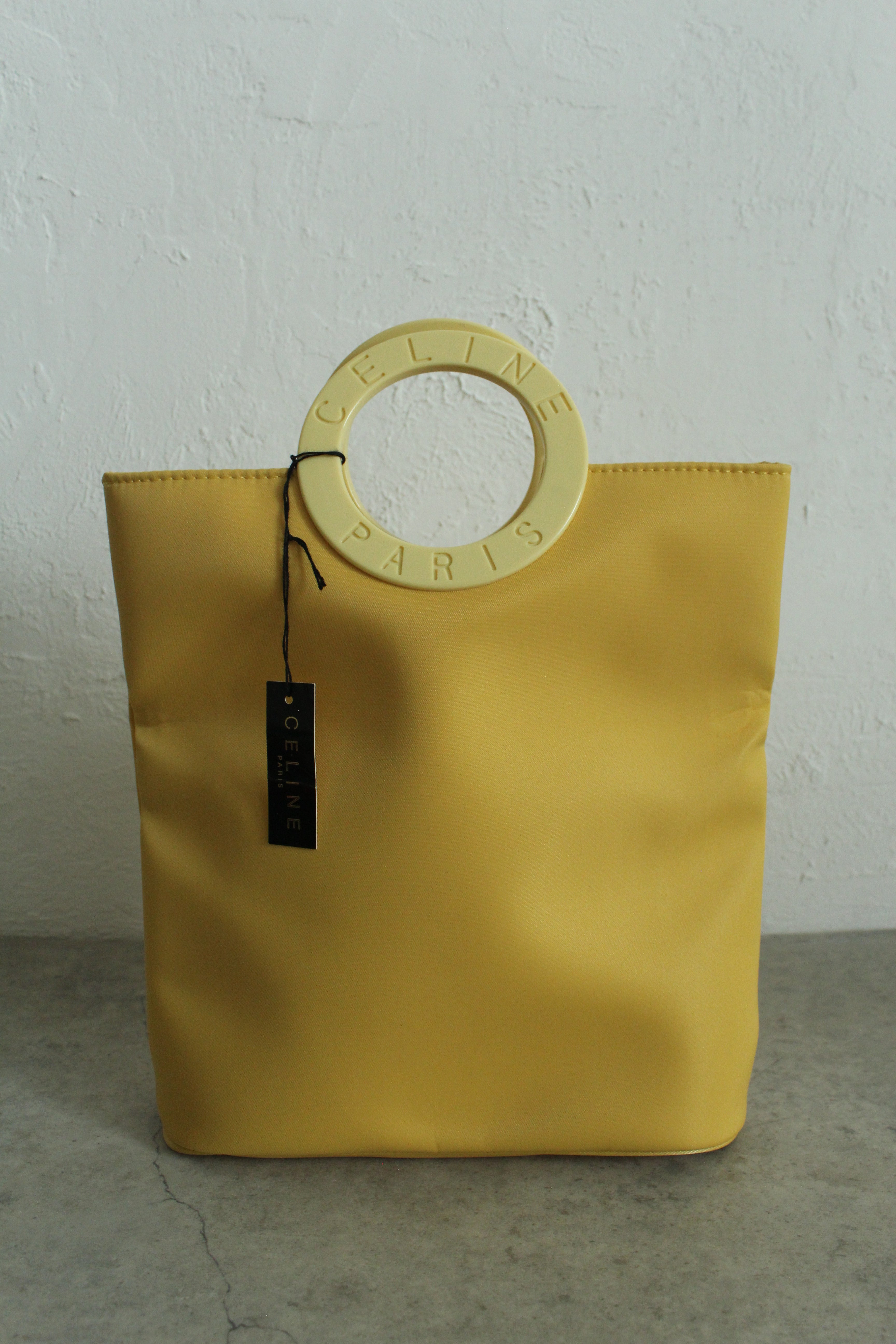 Round Handle Nylon Tote Bag in Lemon Yellow + Scarf