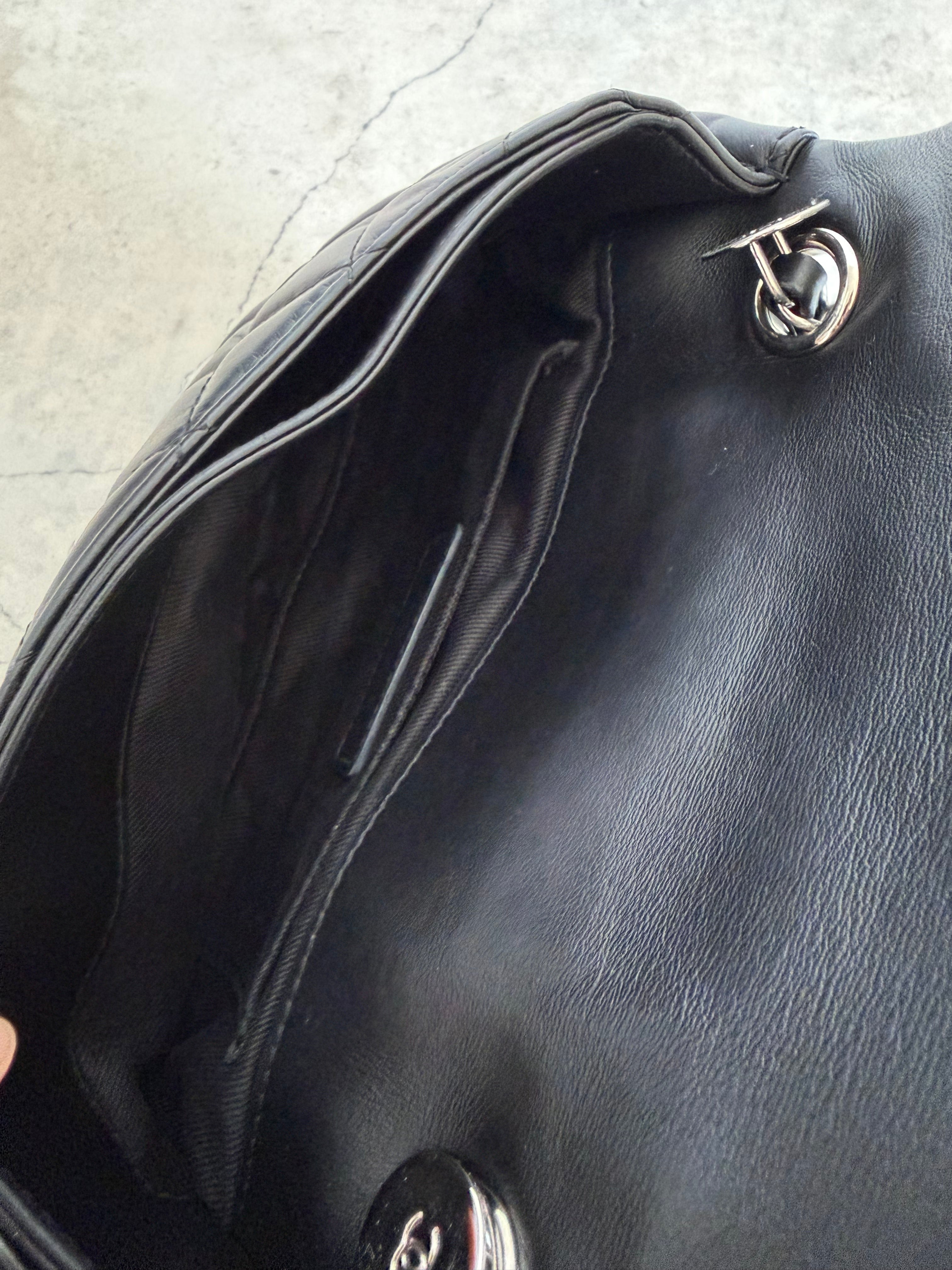 Uniform Quilted Leather Flap Shoulder Bag Black Silver CC