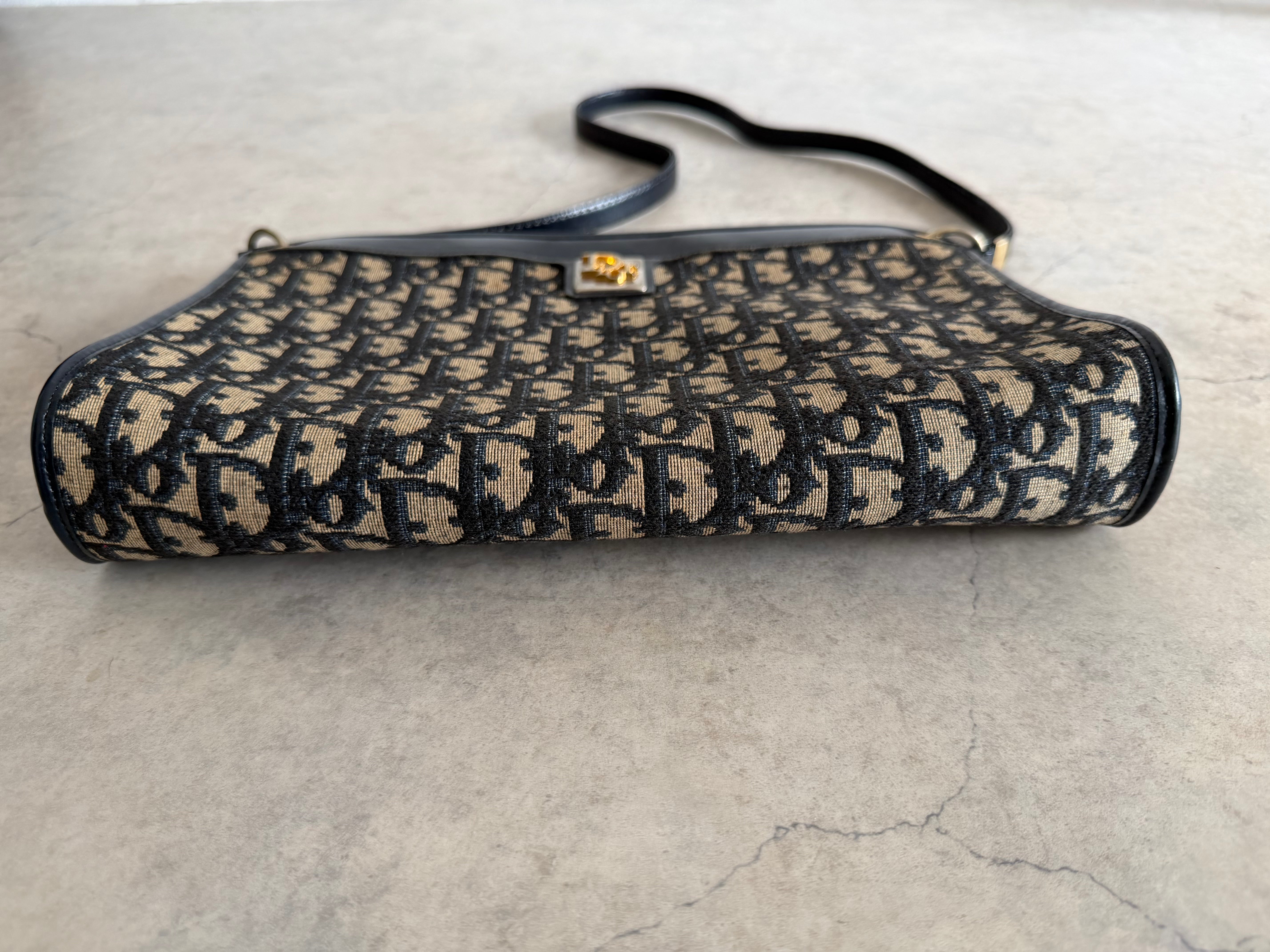 Trotter Monogram Canvas Shoulder Bag in Navy
