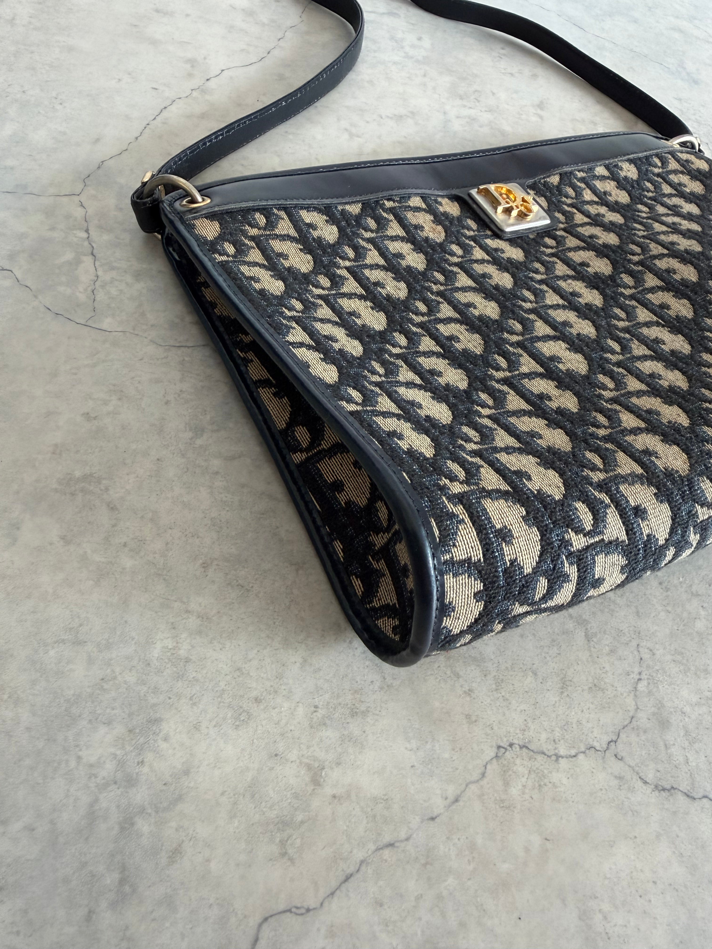 Trotter Monogram Canvas Shoulder Bag in Navy