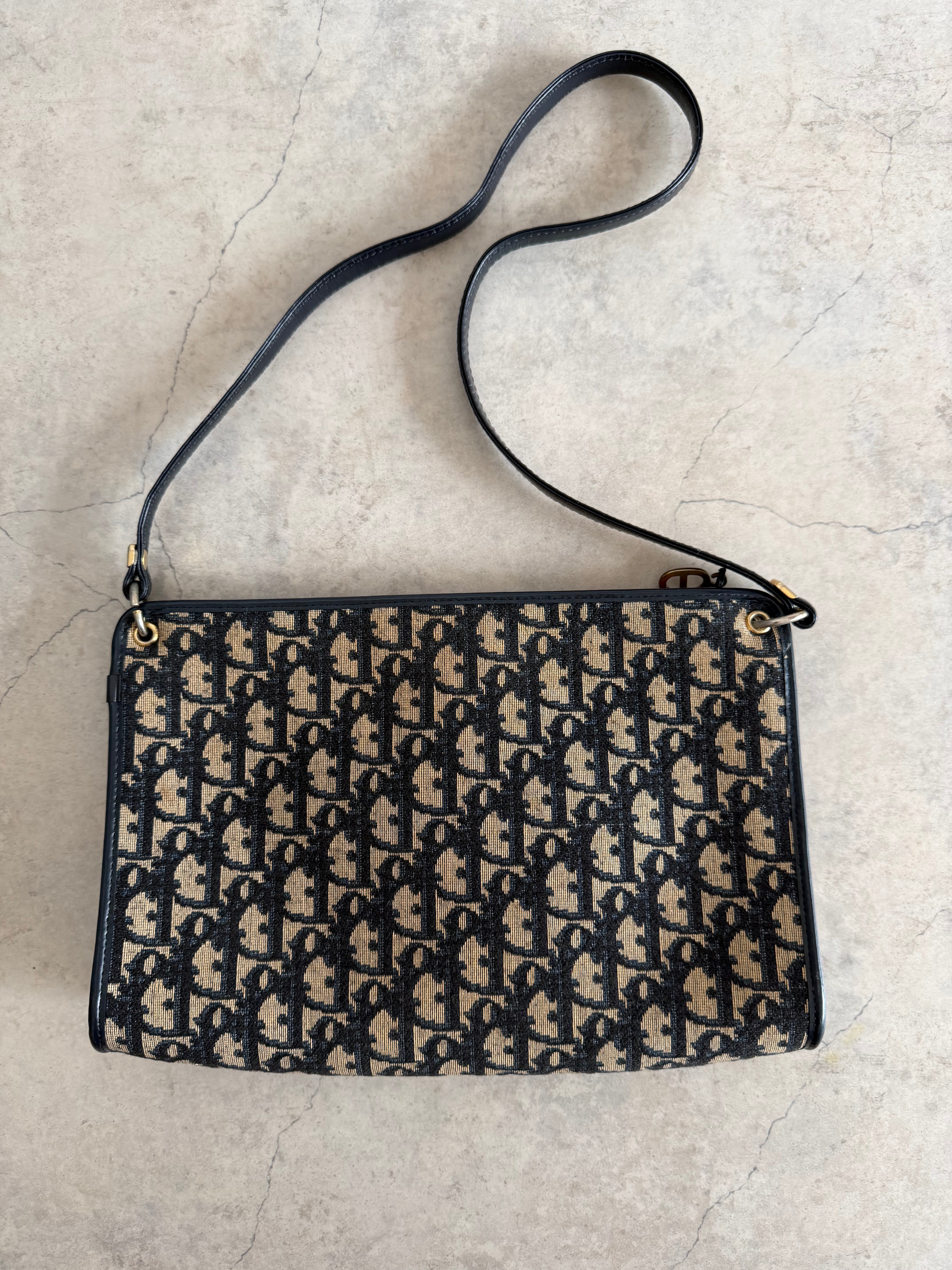Trotter Monogram Canvas Shoulder Bag in Navy