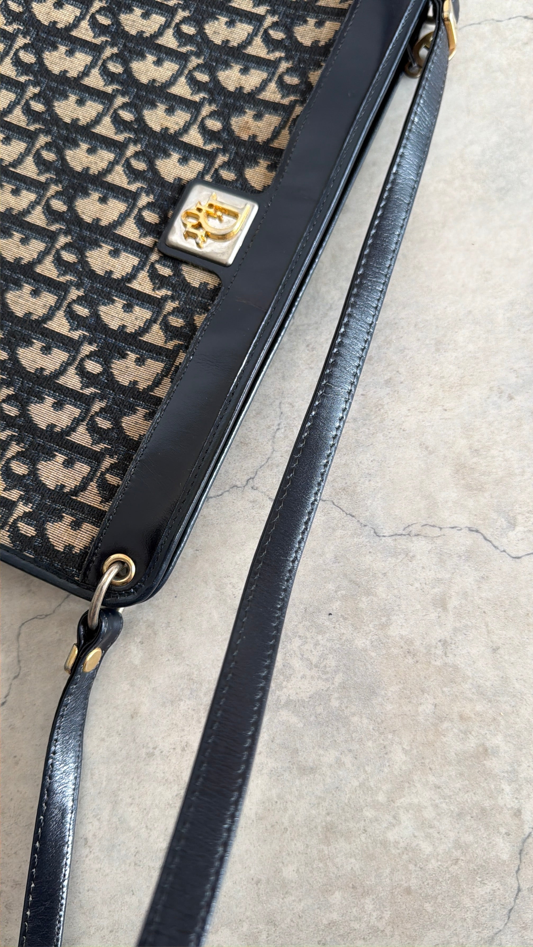 Trotter Monogram Canvas Shoulder Bag in Navy