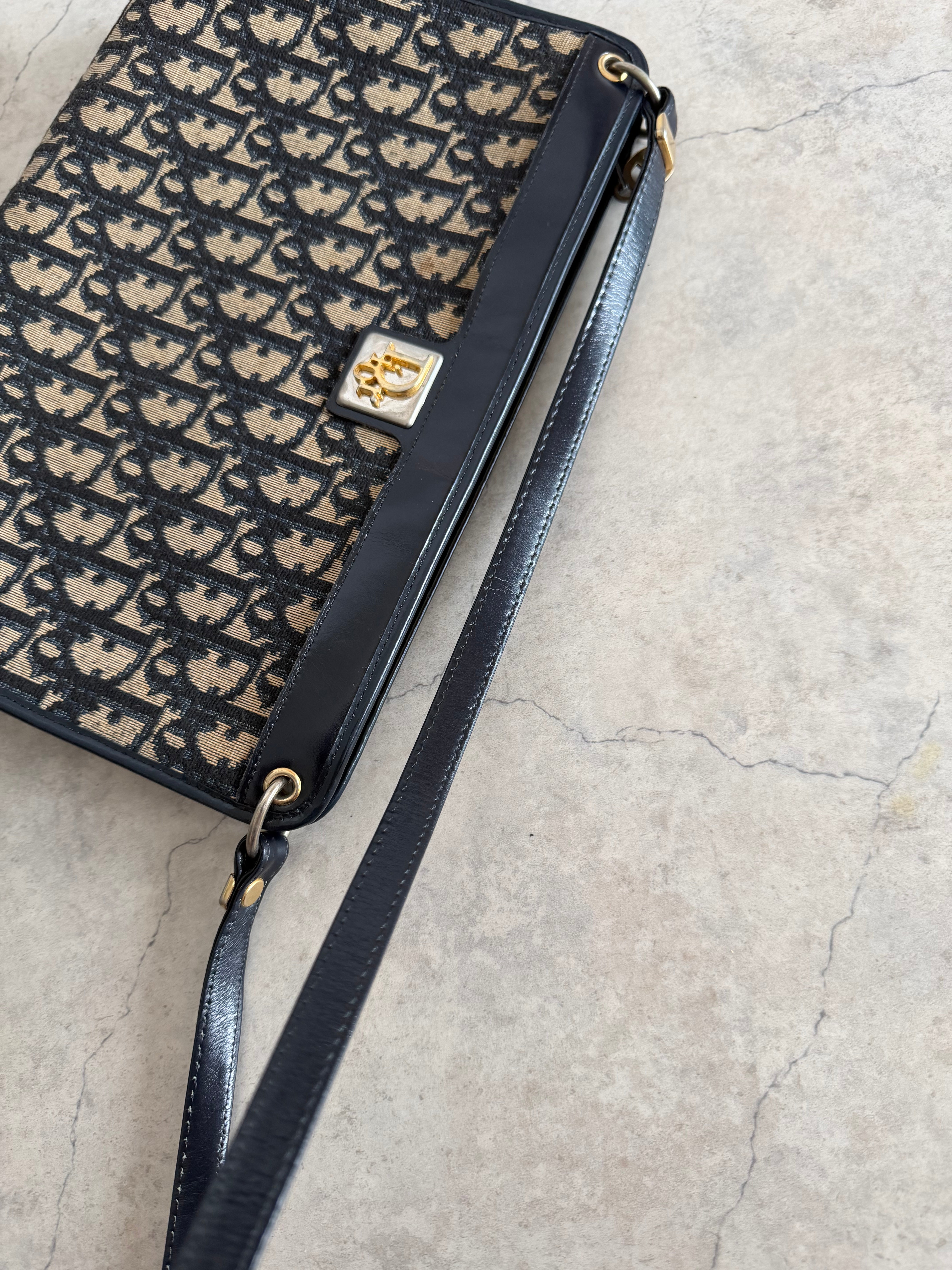 Trotter Monogram Canvas Shoulder Bag in Navy
