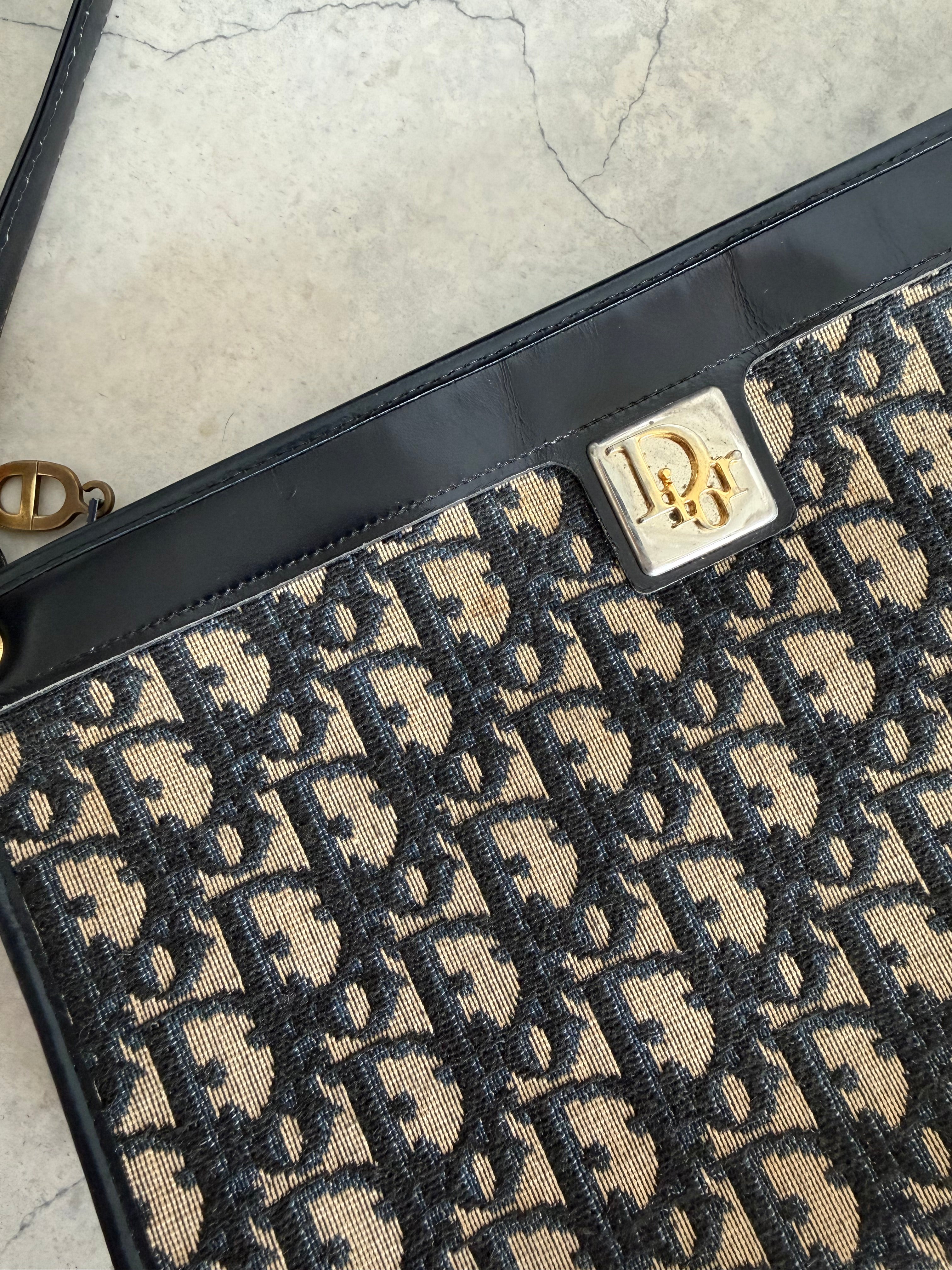 Trotter Monogram Canvas Shoulder Bag in Navy