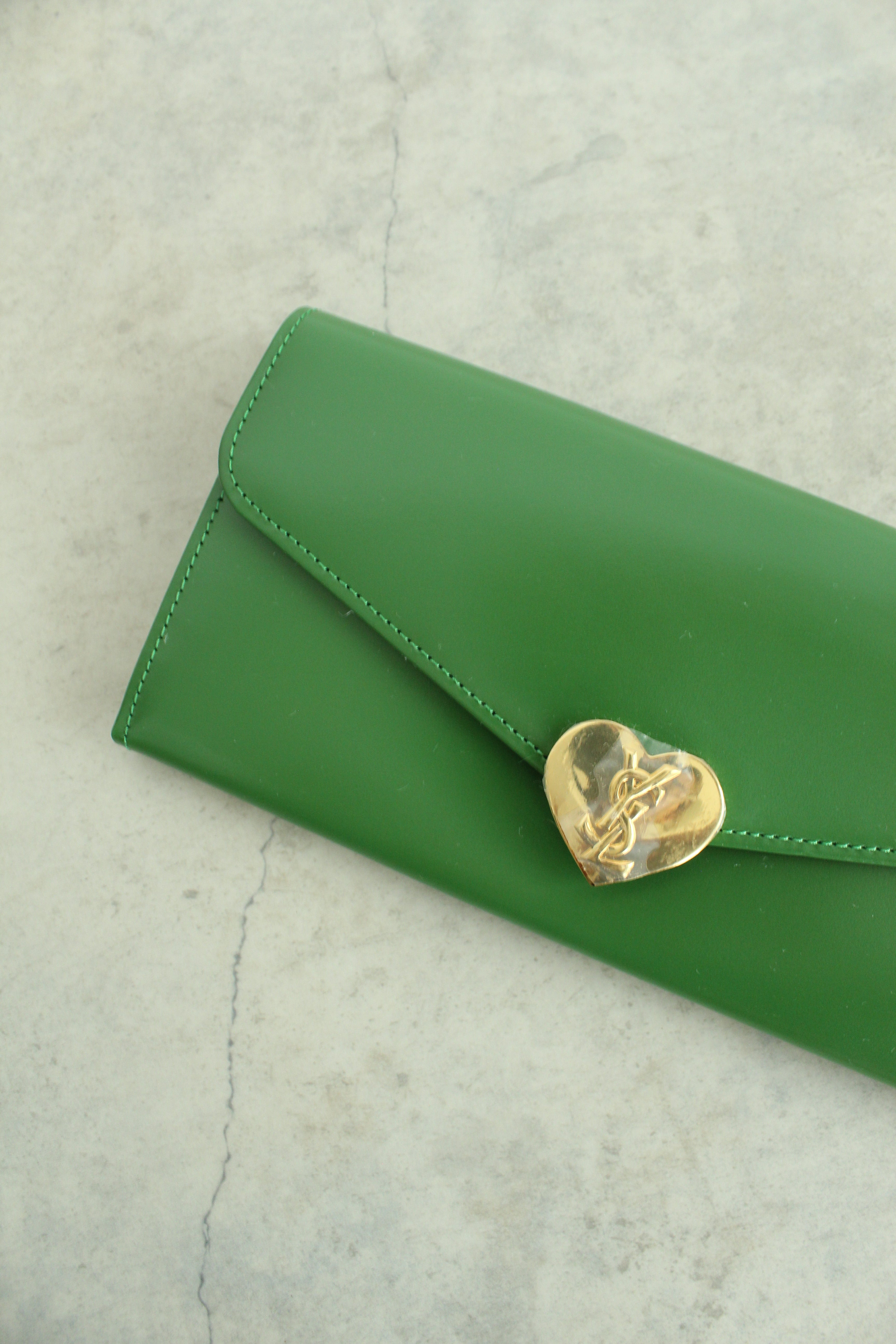 Gold heart logo wallet /clutch in Green